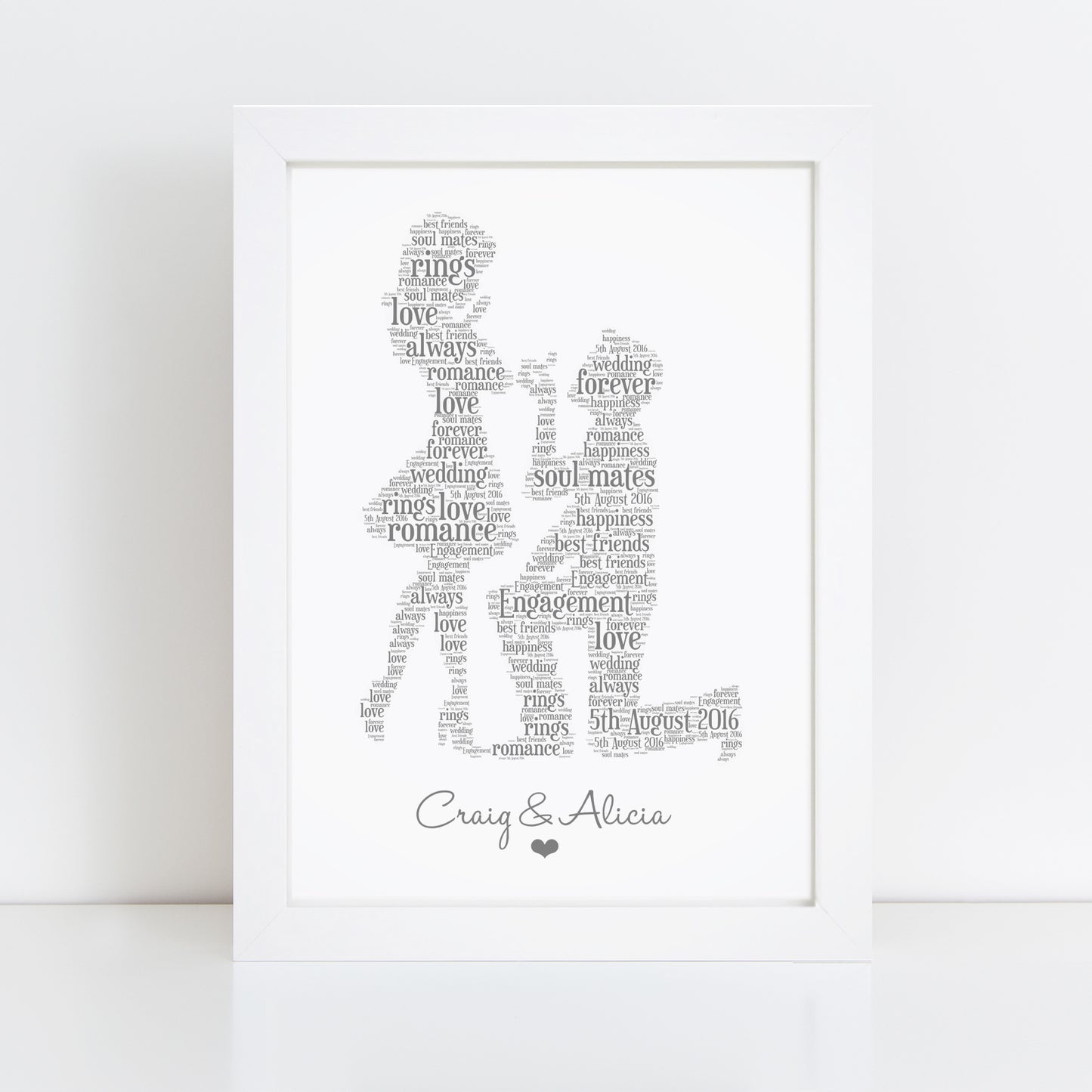 Personalised Engagement Couple Word Art Print