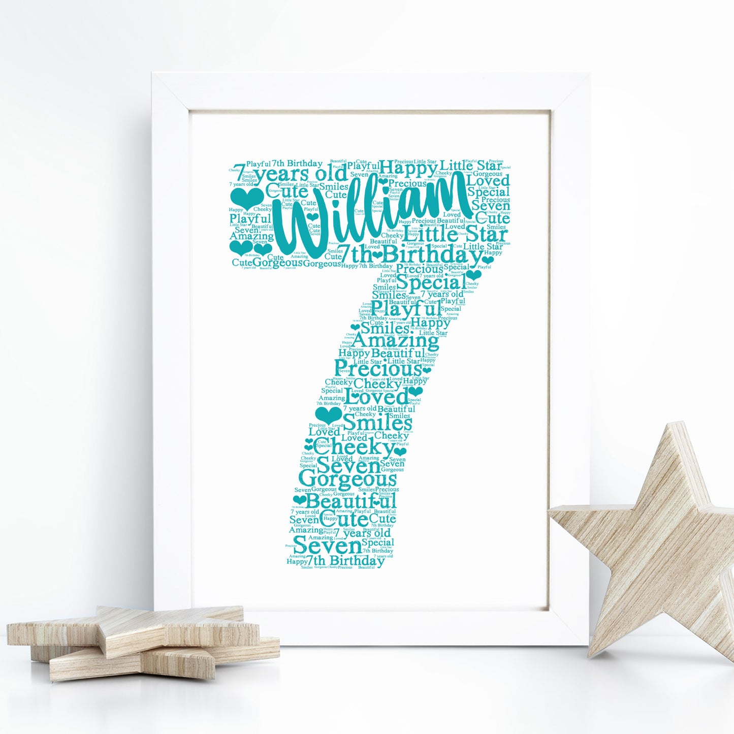 Personalised 7th Birthday Word Art Print