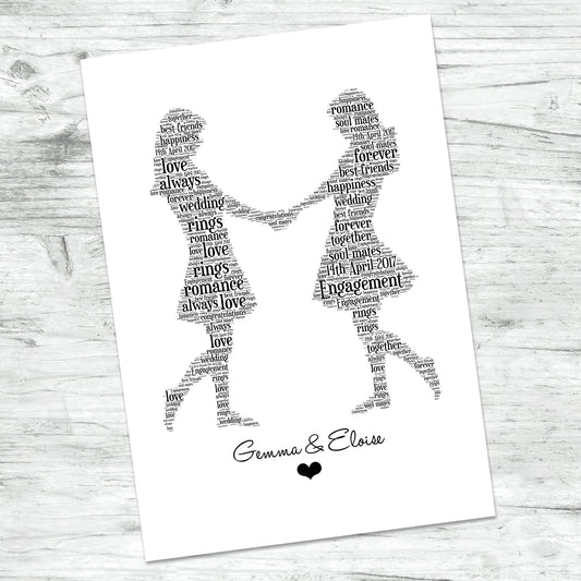 Personalised Same Gender Female Couple Word Art Print
