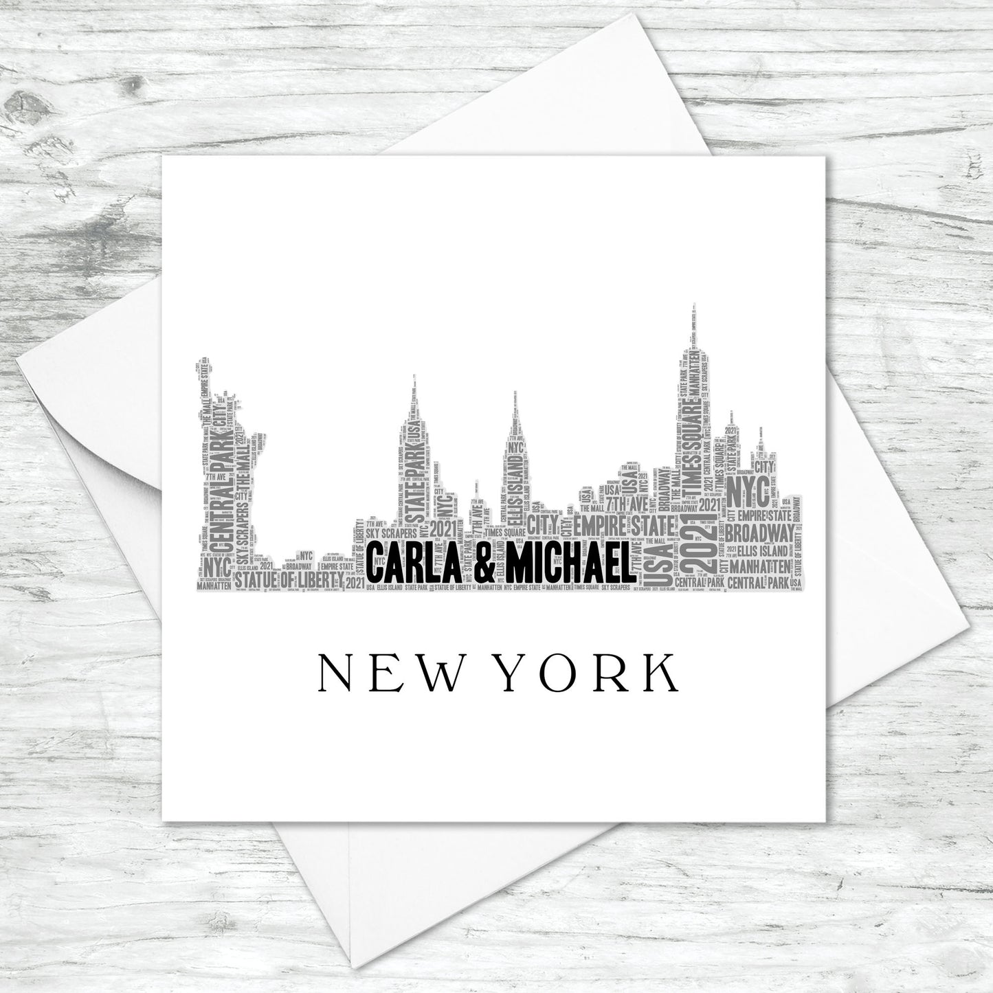 Personalised New York Skyline Word Art Card