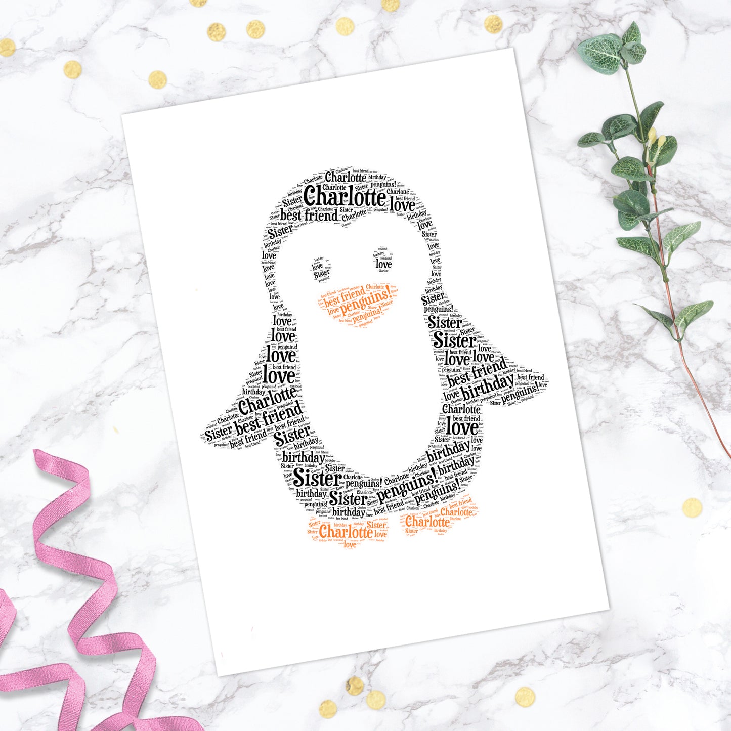 Personalised Penguin Word Art Print