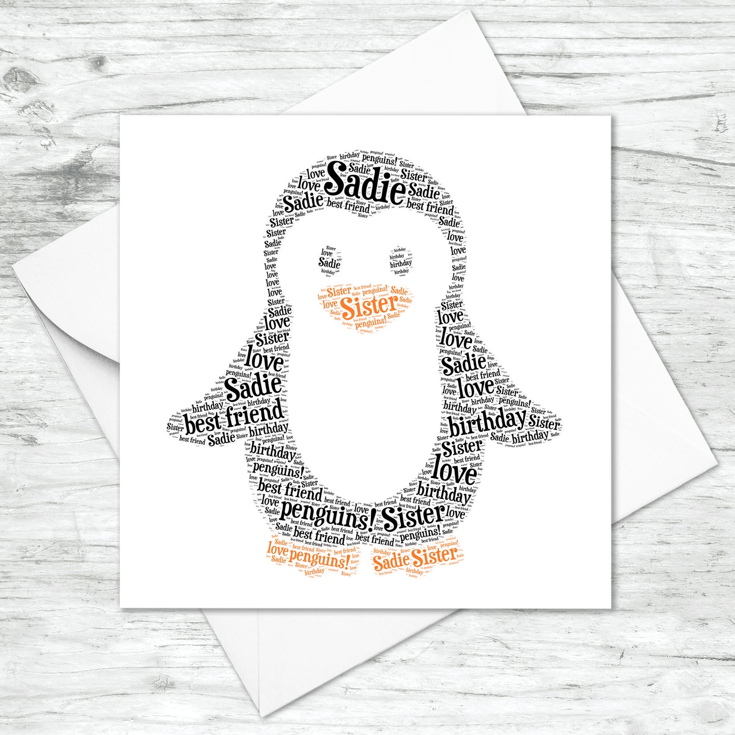 Personalised Penguin Word Art Card