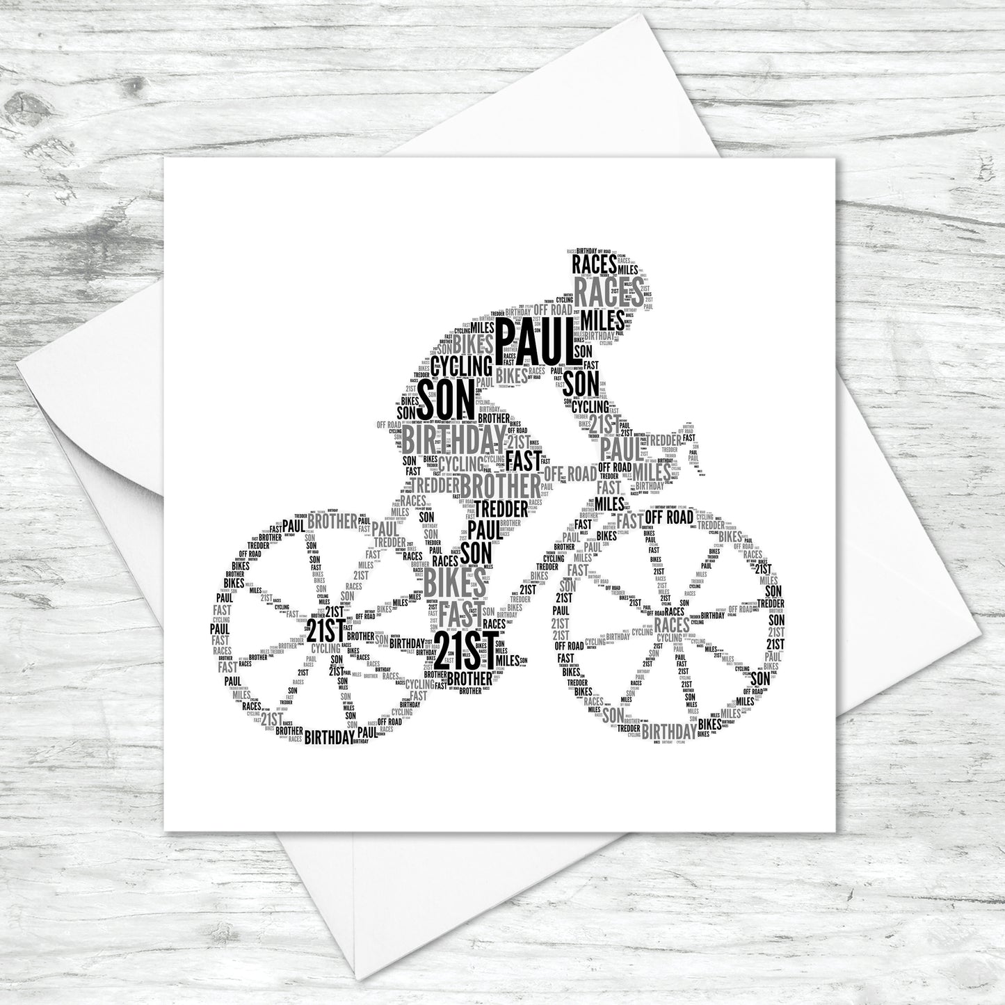 Personalised Male Cyclist Bike Word Art Card