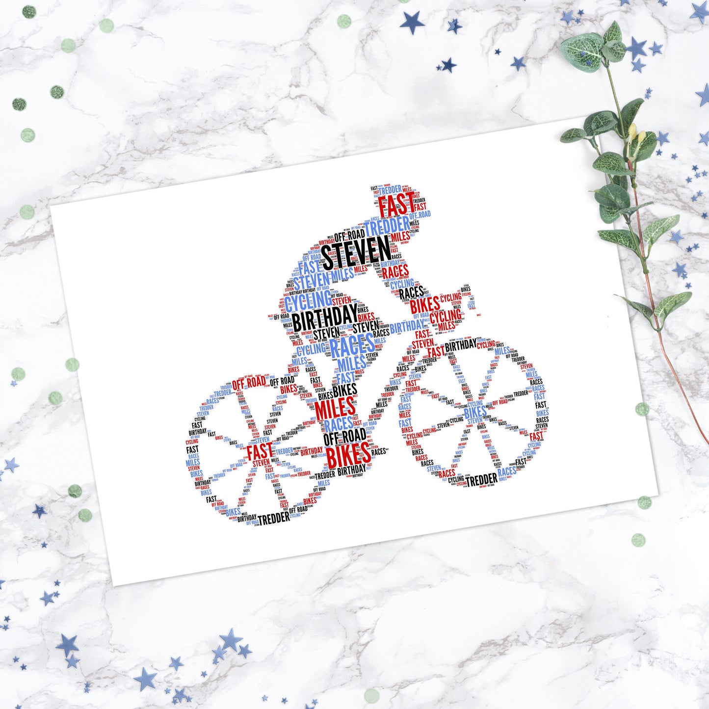 Personalised Male Cyclist Bike Word Art Print