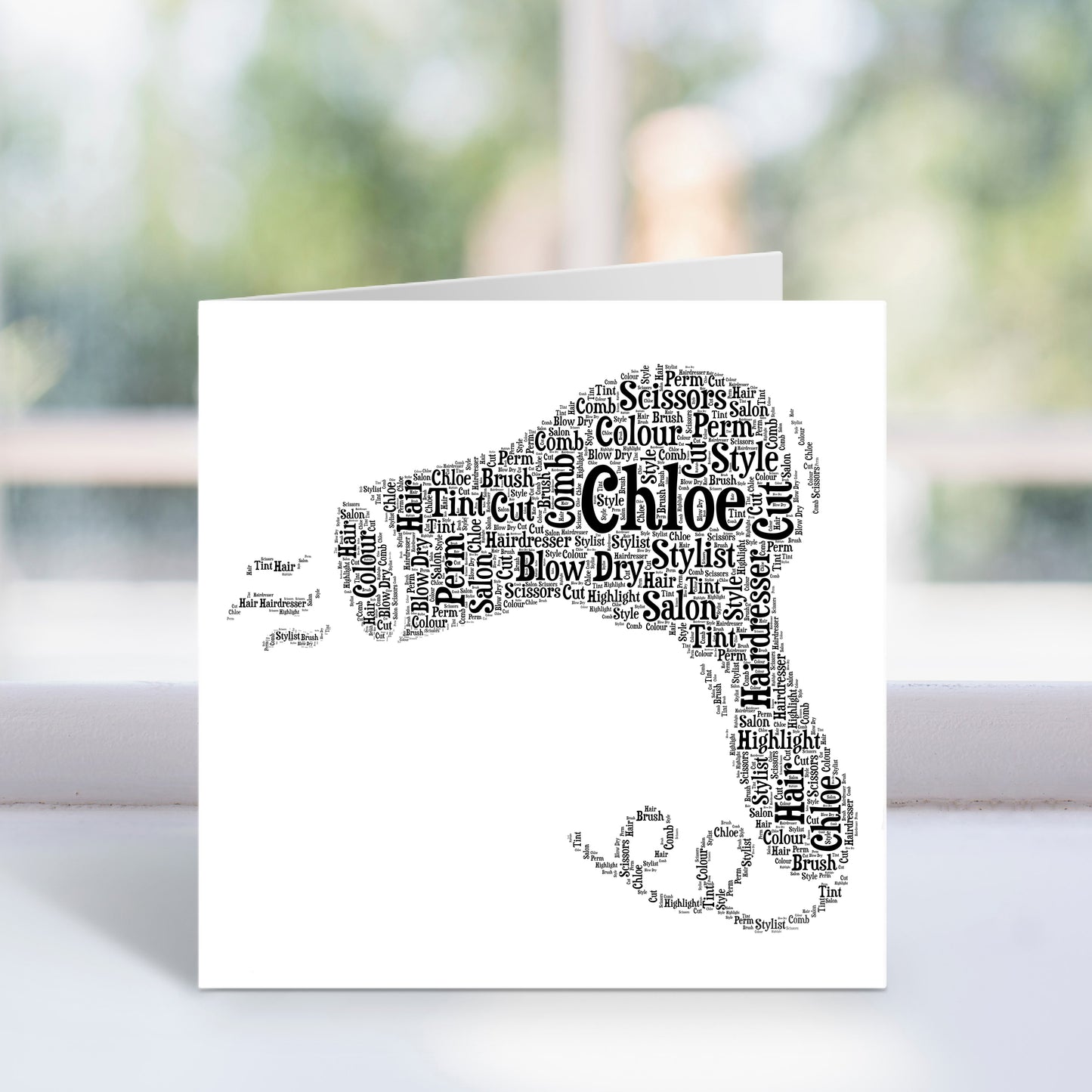Personalised Hair Dryer Word Art Card