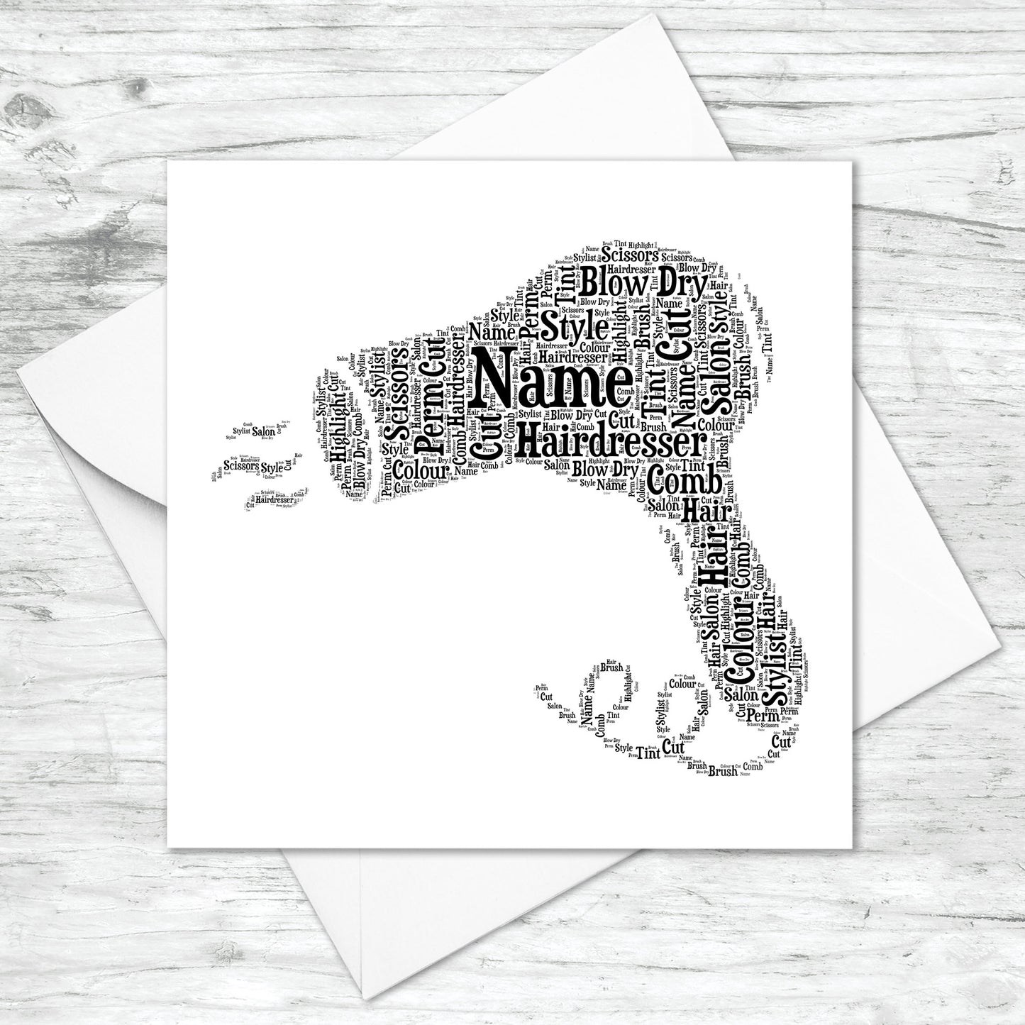 Personalised Hair Dryer Word Art Card