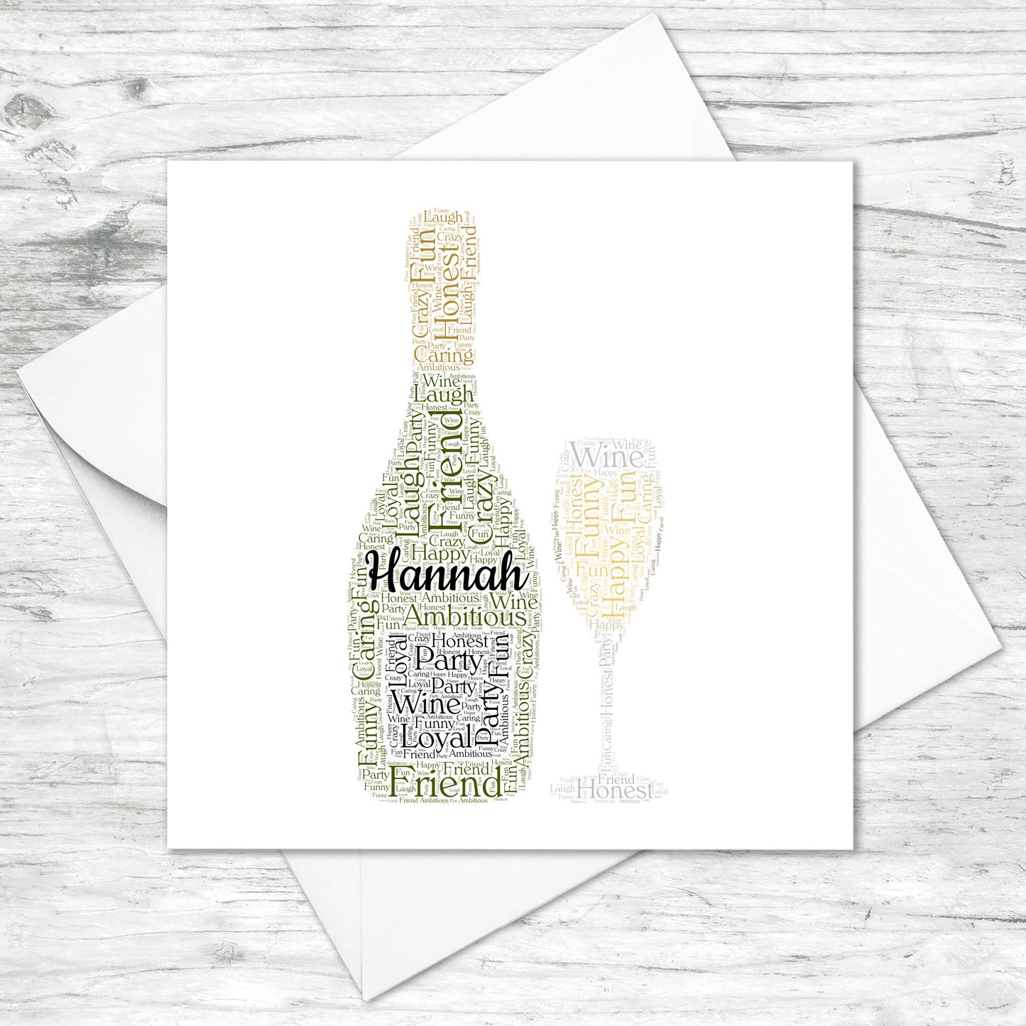 Personalised Prosecco Bottle Glass Word Art Card