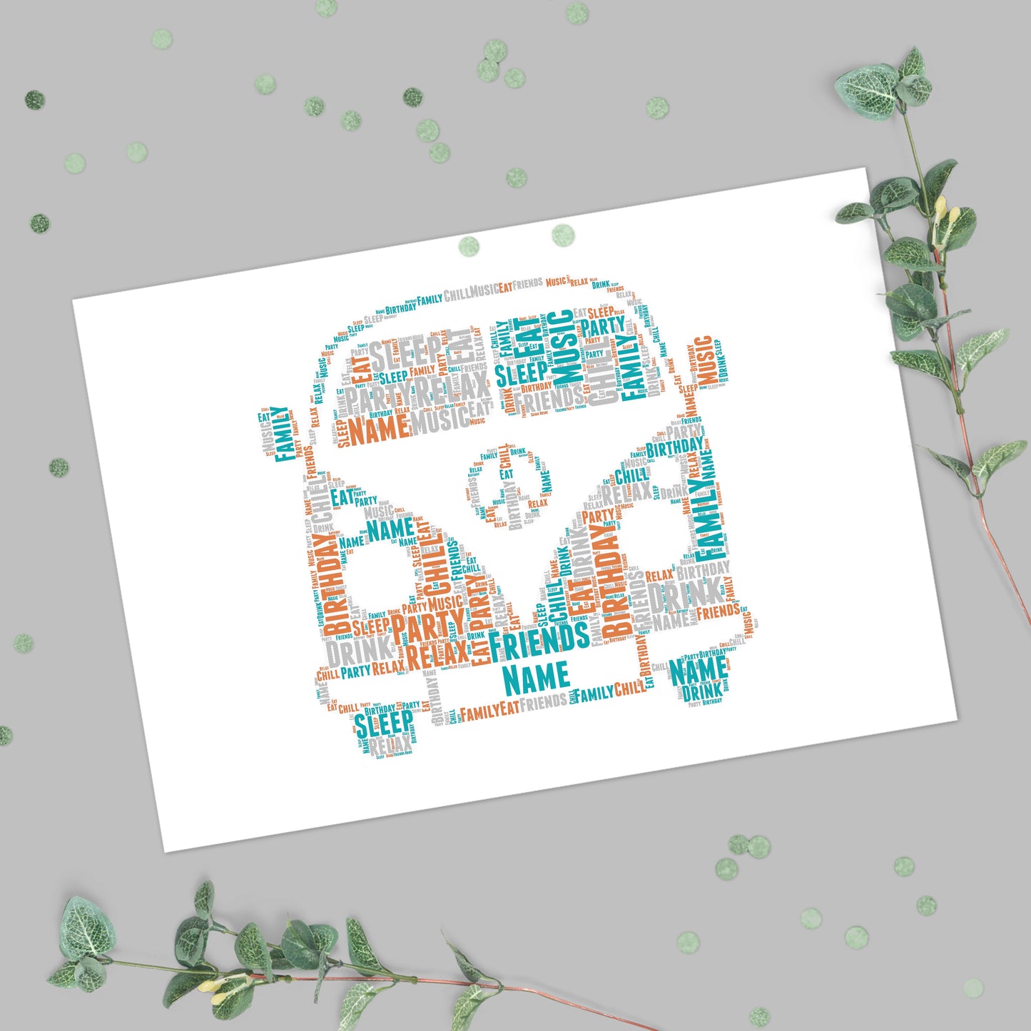 Personalised Camper Van Word Art Print