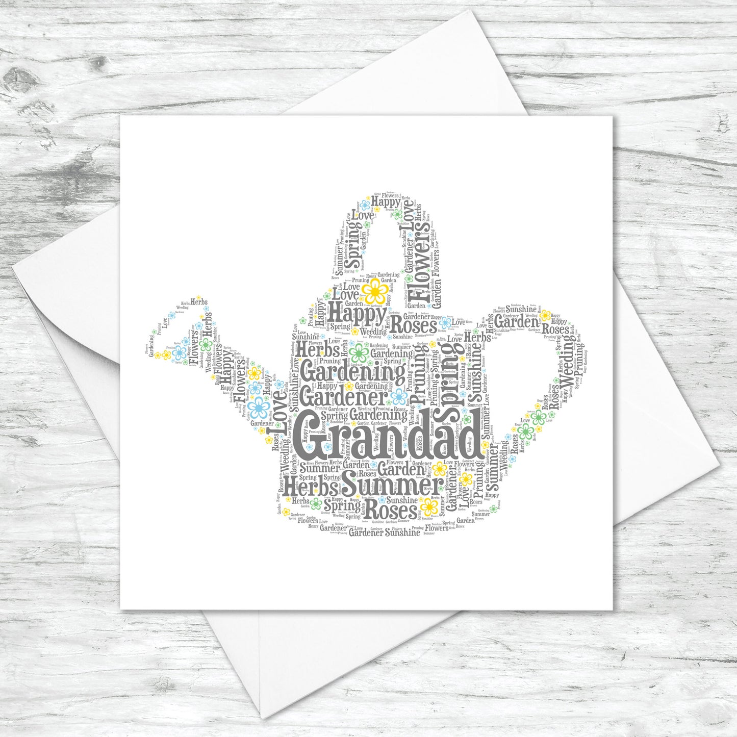 Personalised Watering Can Trowel Word Art Card