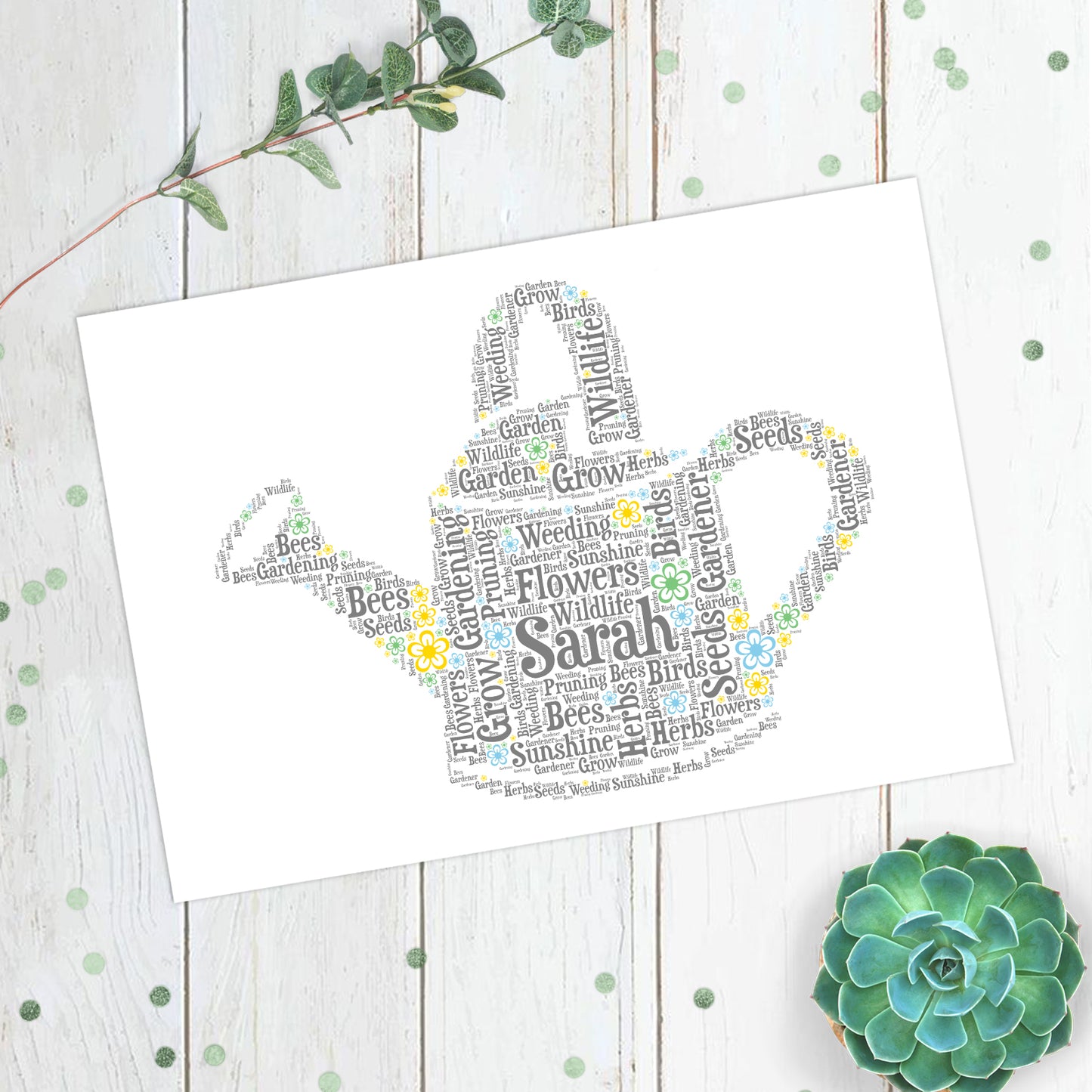 Personalised Watering Can Trowel Word Art Print