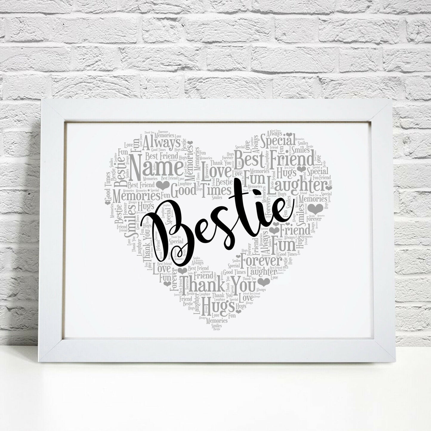 Personalised Bestie Friend Heart Word Art Print