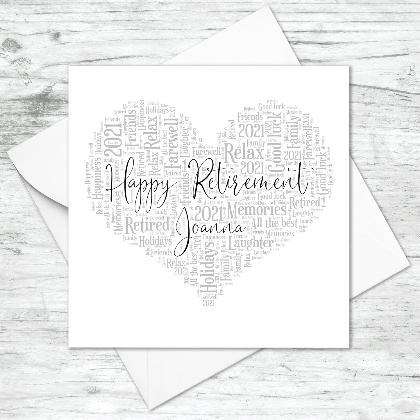Personalised Retirement Heart Word Art Card