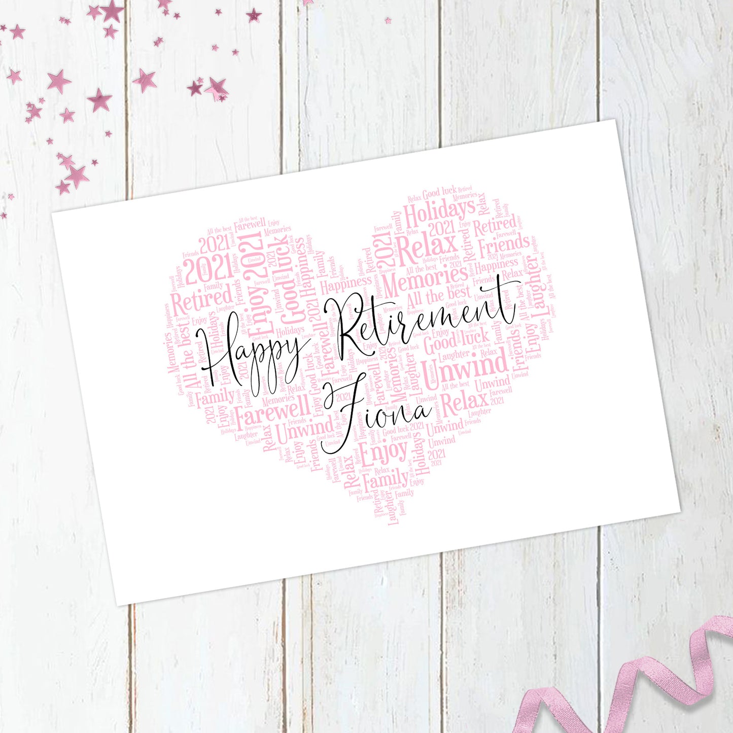 Personalised Retirement Heart Word Art Print