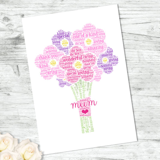 Personalised Flower Bouquet Word Art Print