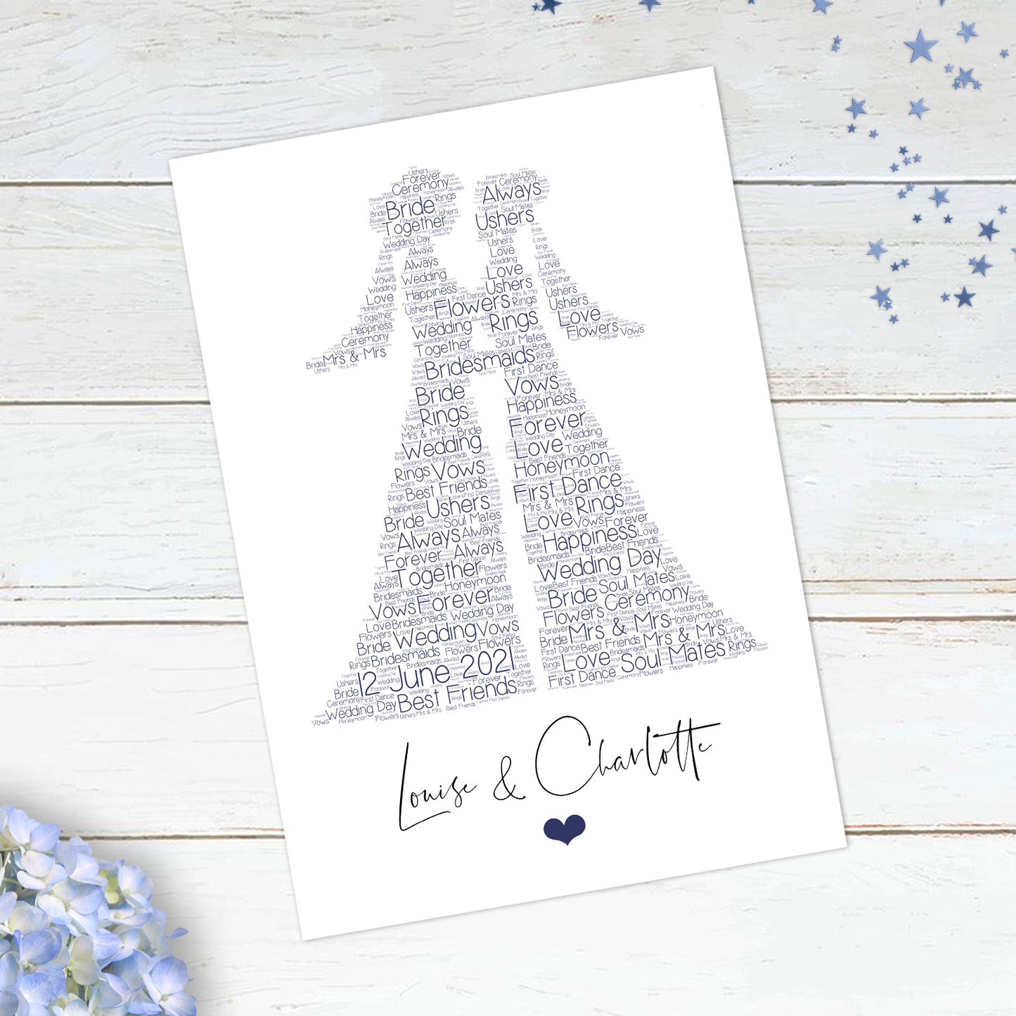 Personalised Wedding Female Couple Word Art Print
