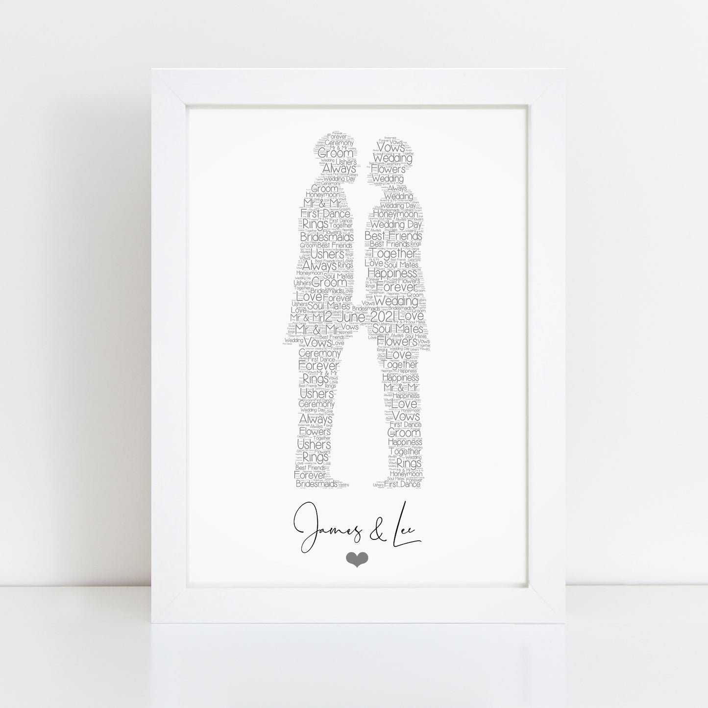 Personalised Wedding Male Couple Word Art Print