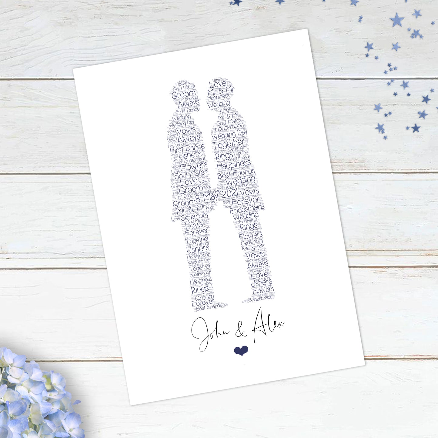 Personalised Wedding Male Couple Word Art Print