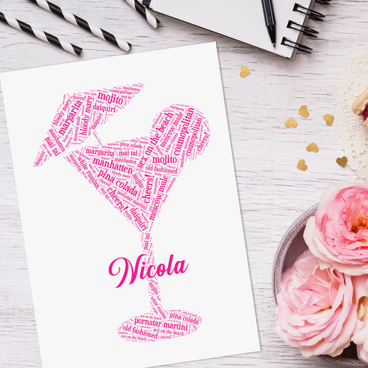 Personalised Cocktail Glass Word Art Print