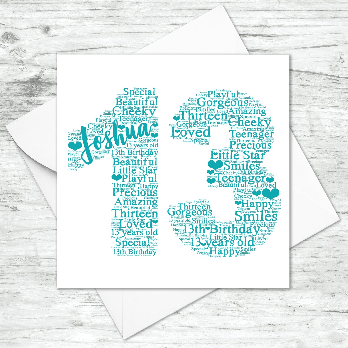 Personalised 13th Birthday Word Art Card