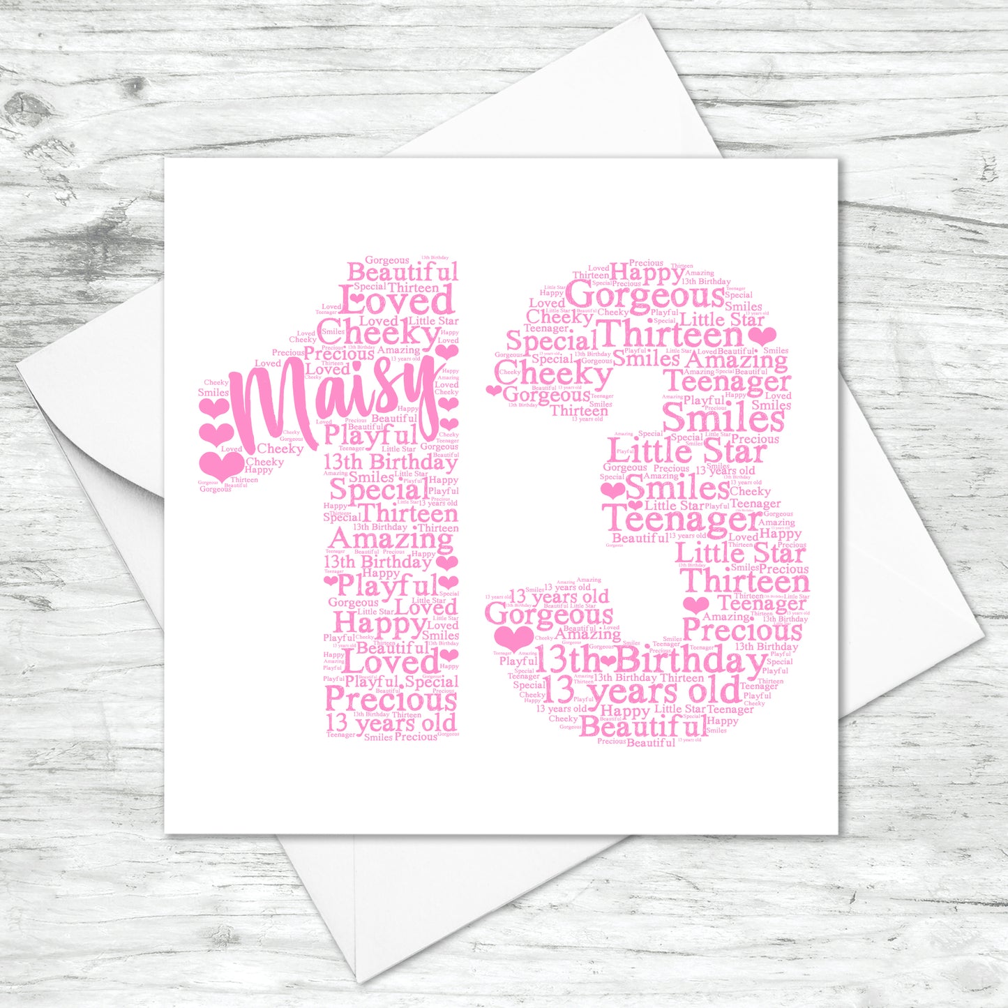 Personalised 13th Birthday Word Art Card