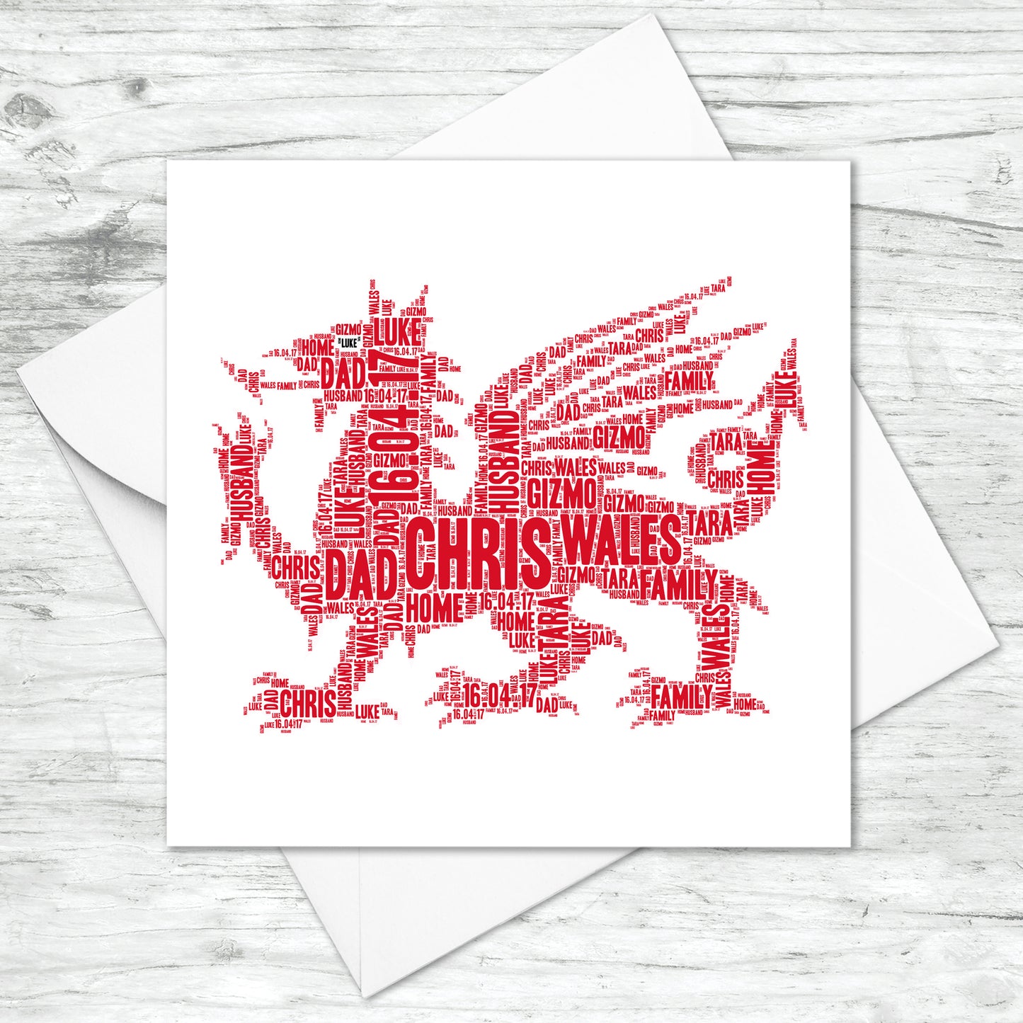 Personalised Welsh Dragon Word Art Card