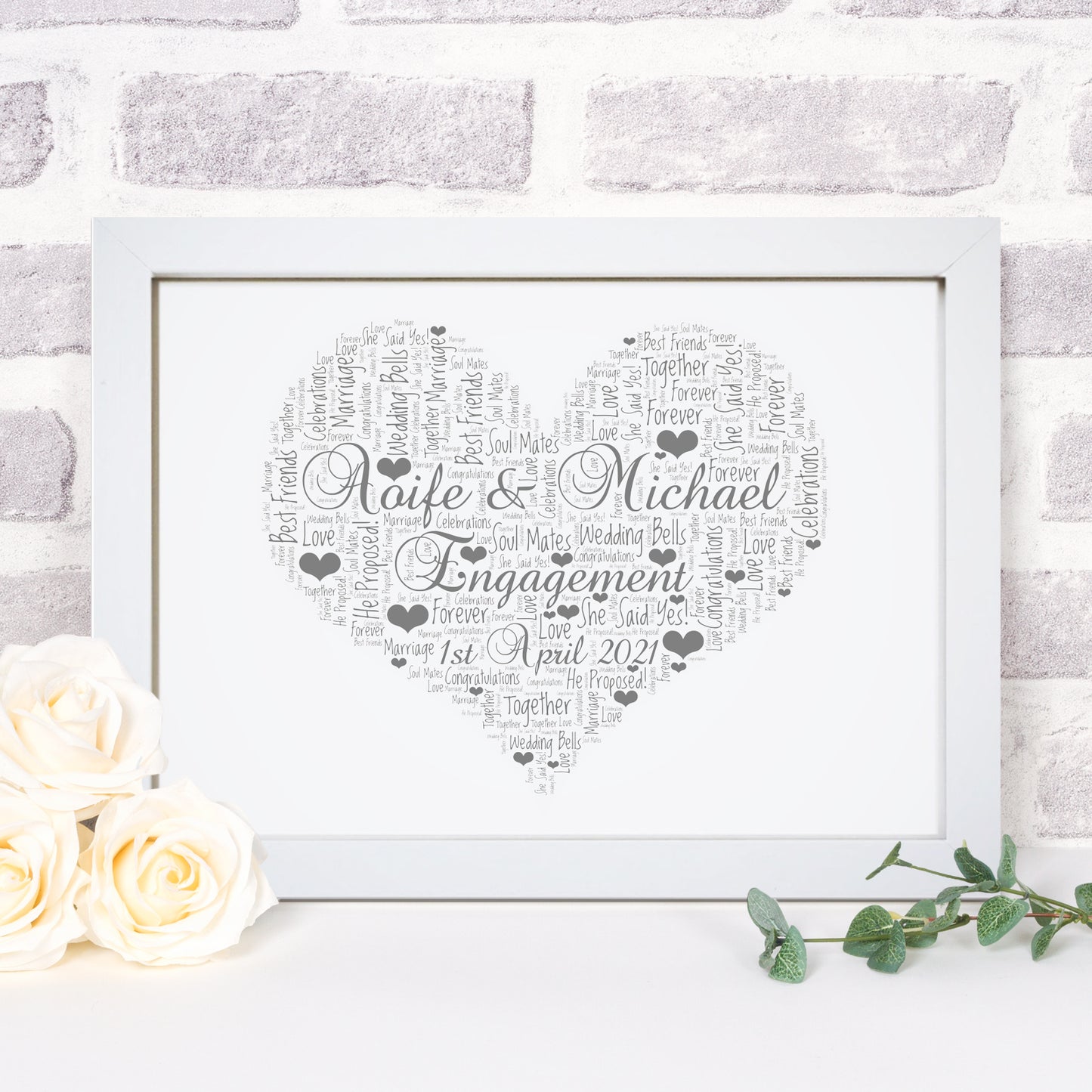 Personalised Engagement Heart Word Art Print