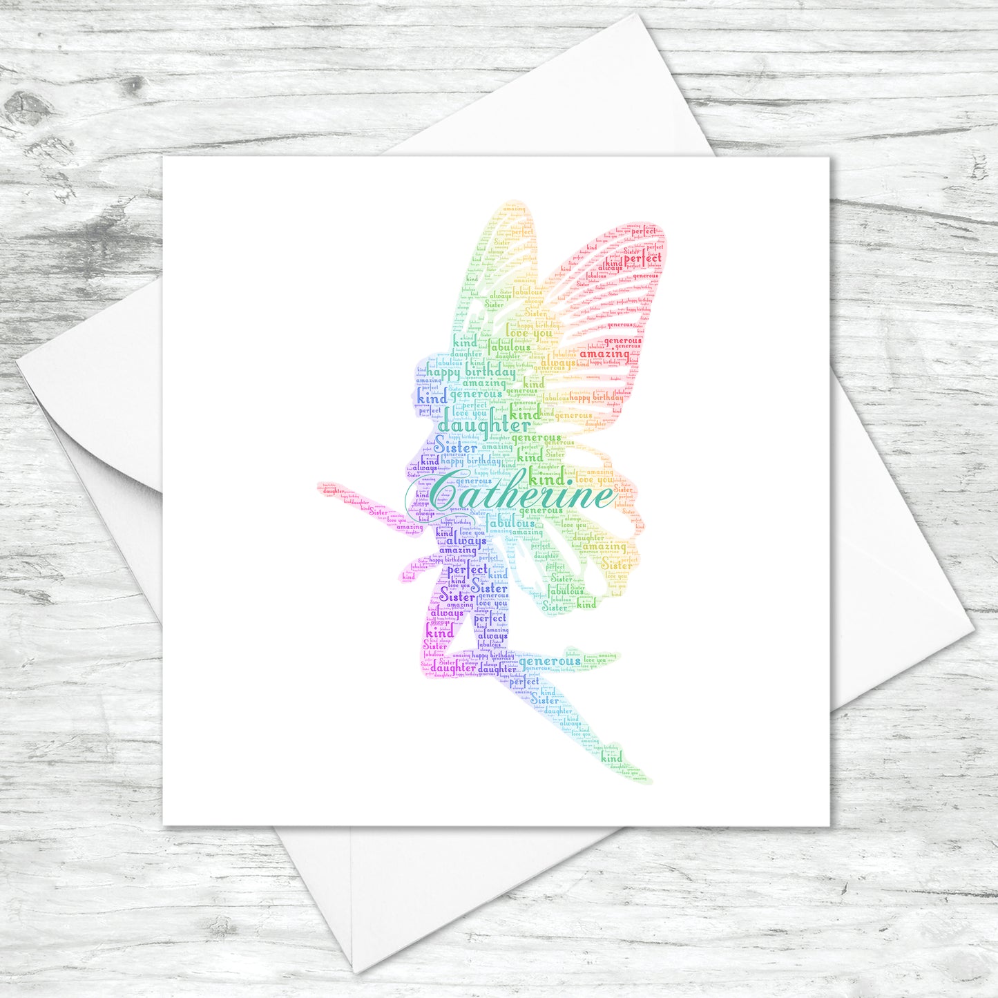 Personalised Rainbow Fairy Word Art Card