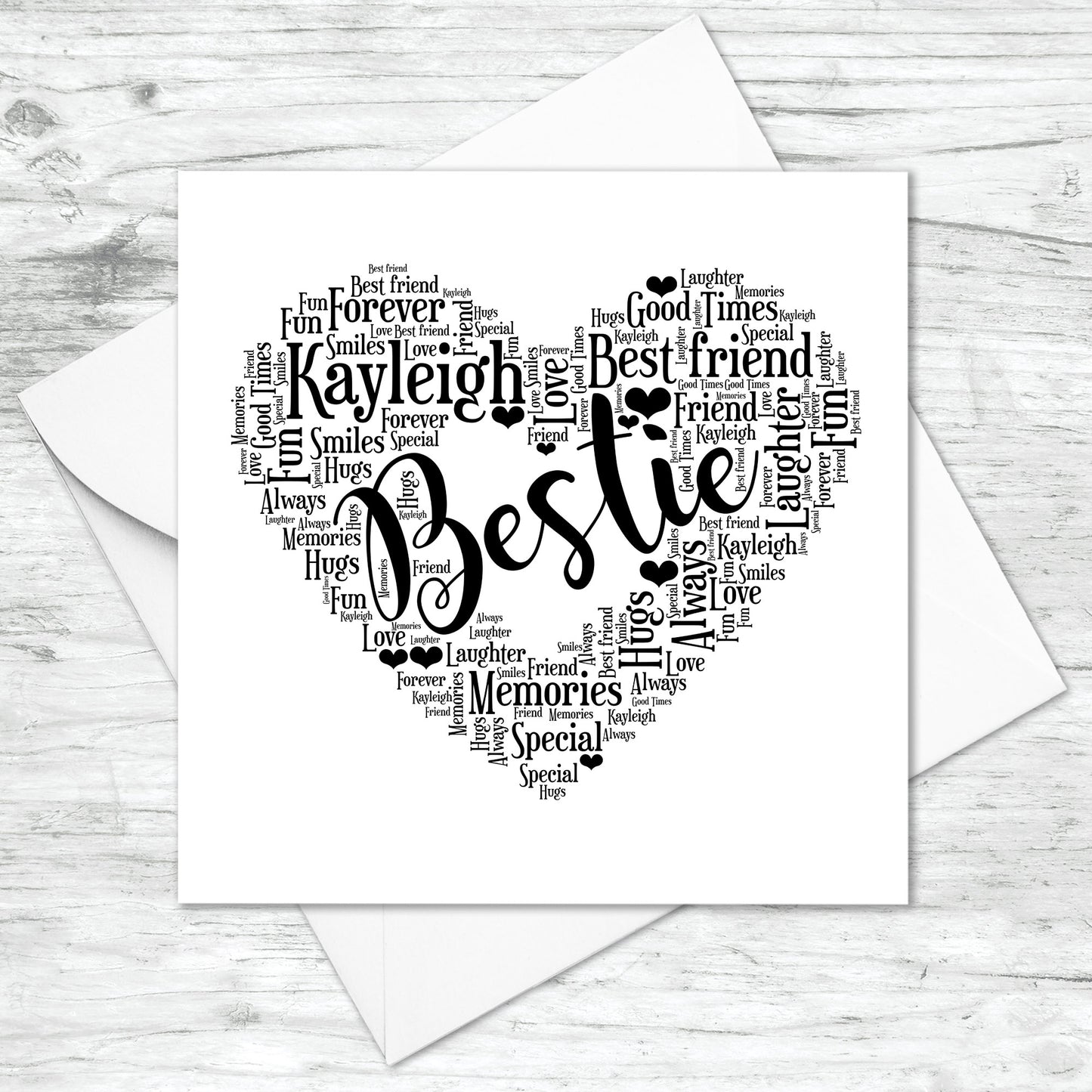 Personalised Bestie Heart Word Art Card