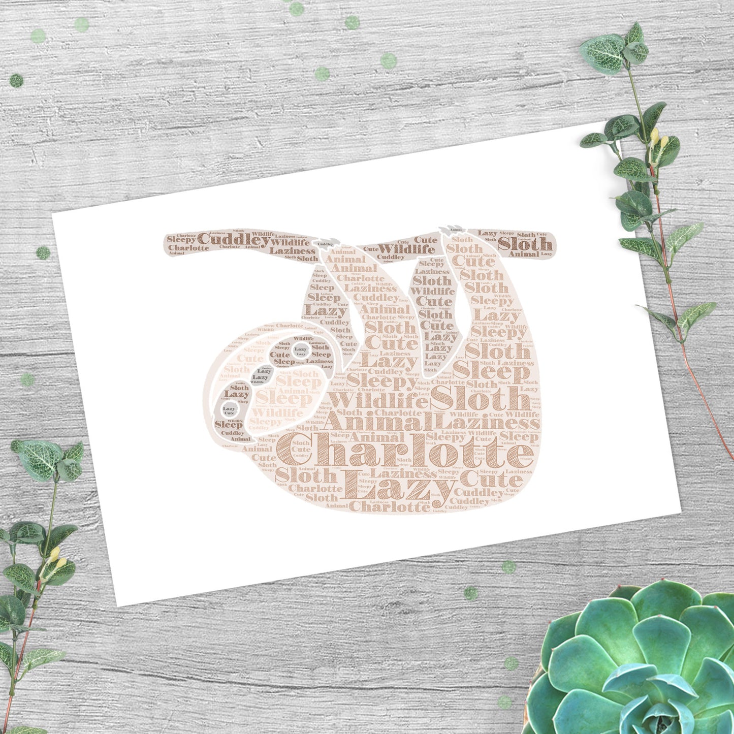 Personalised Sloth Word Art Print