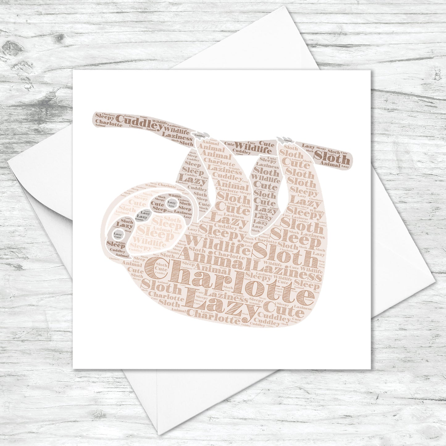 Personalised Sloth Word Art Card