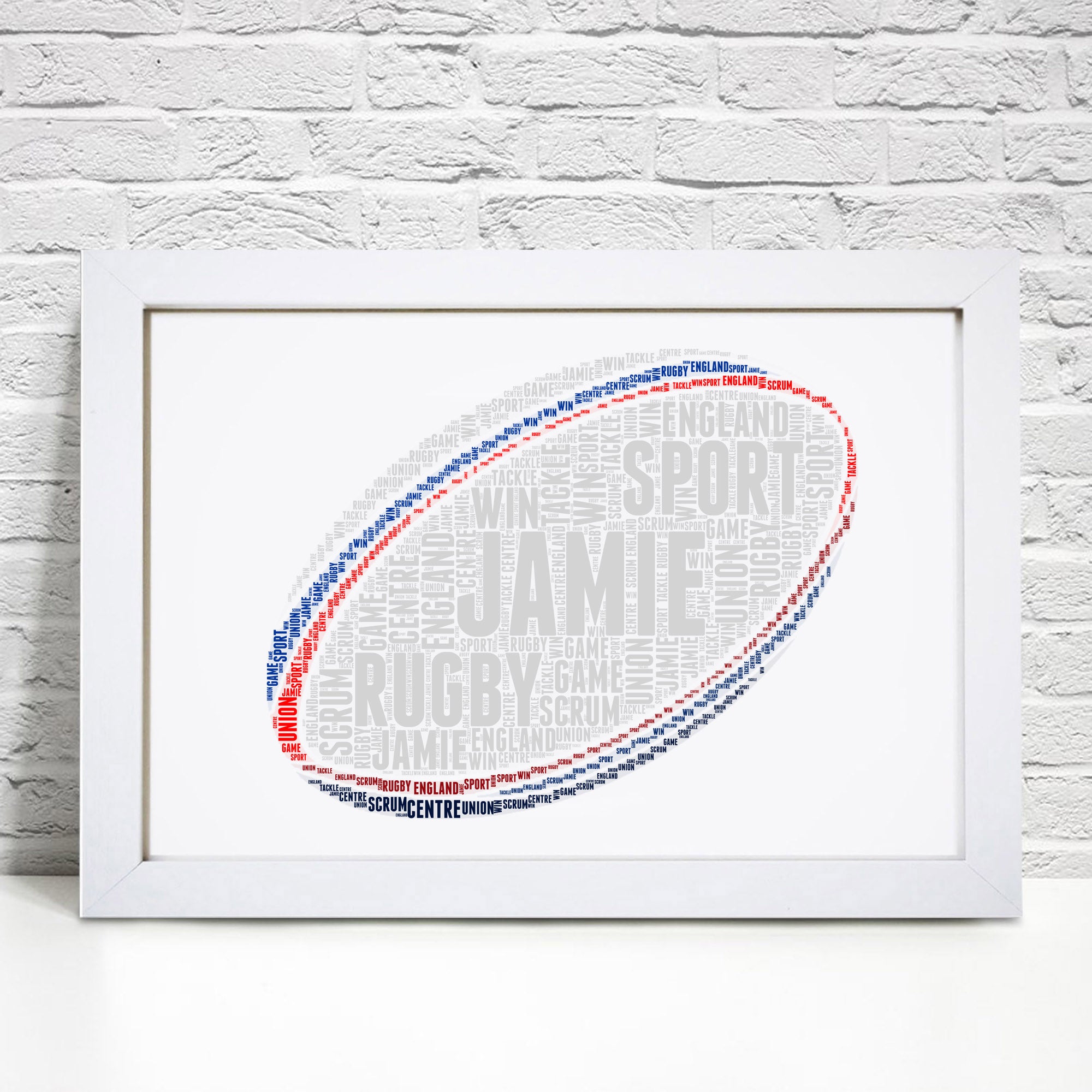 Personalised Rugby Ball Word Art Print Violet Grace