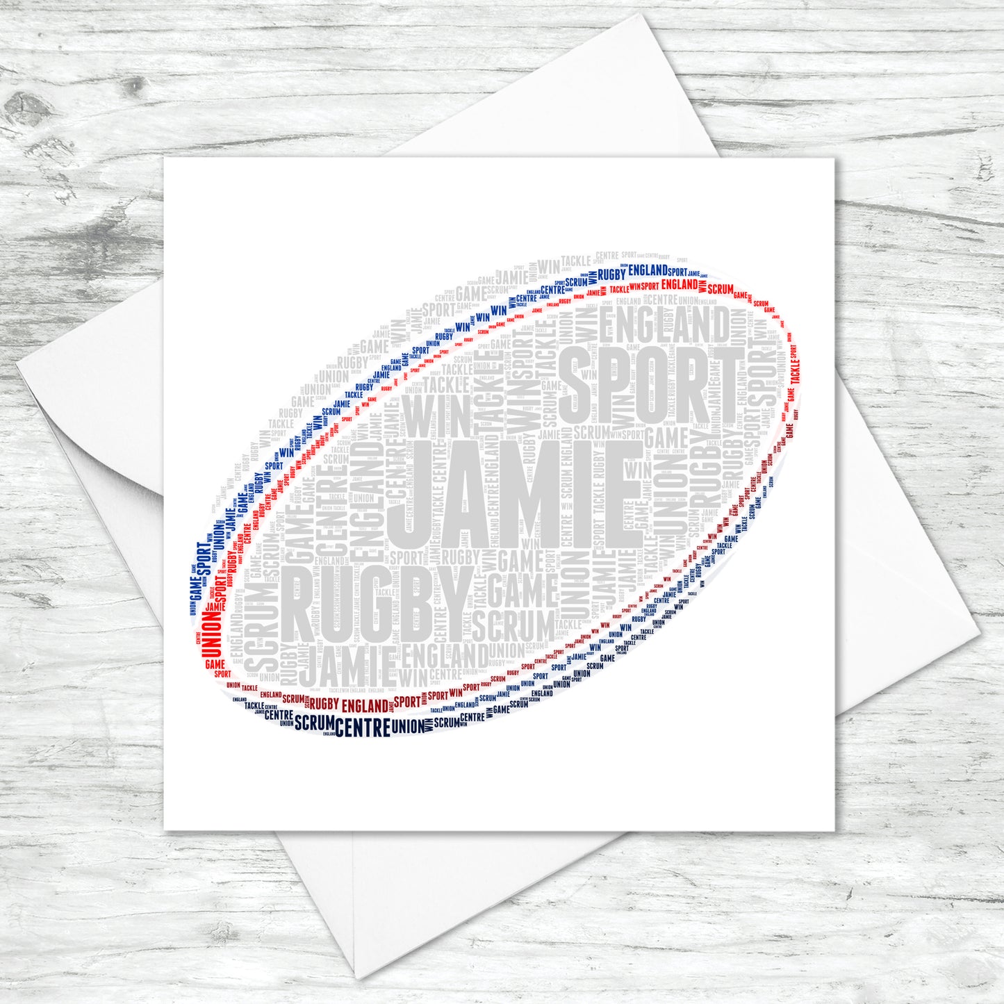 Personalised Rugby Ball Word Art Card