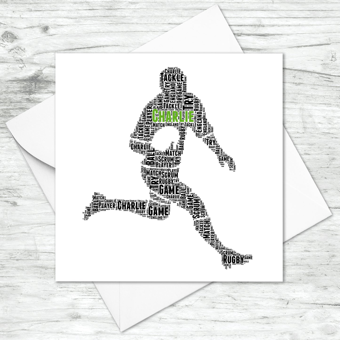 Personalised Rugby Player Word Art Card