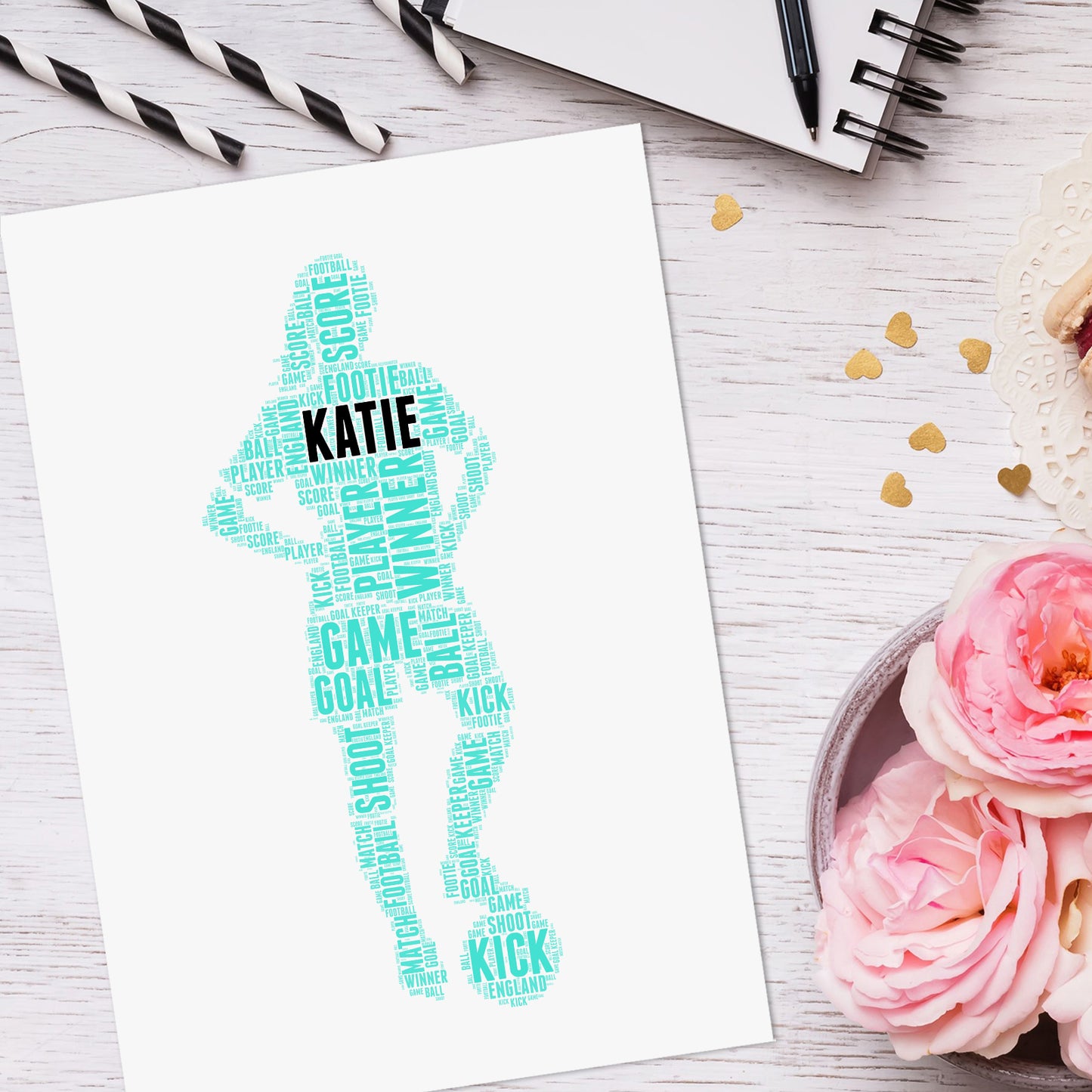 Personalised Female Football Player Word Art Print