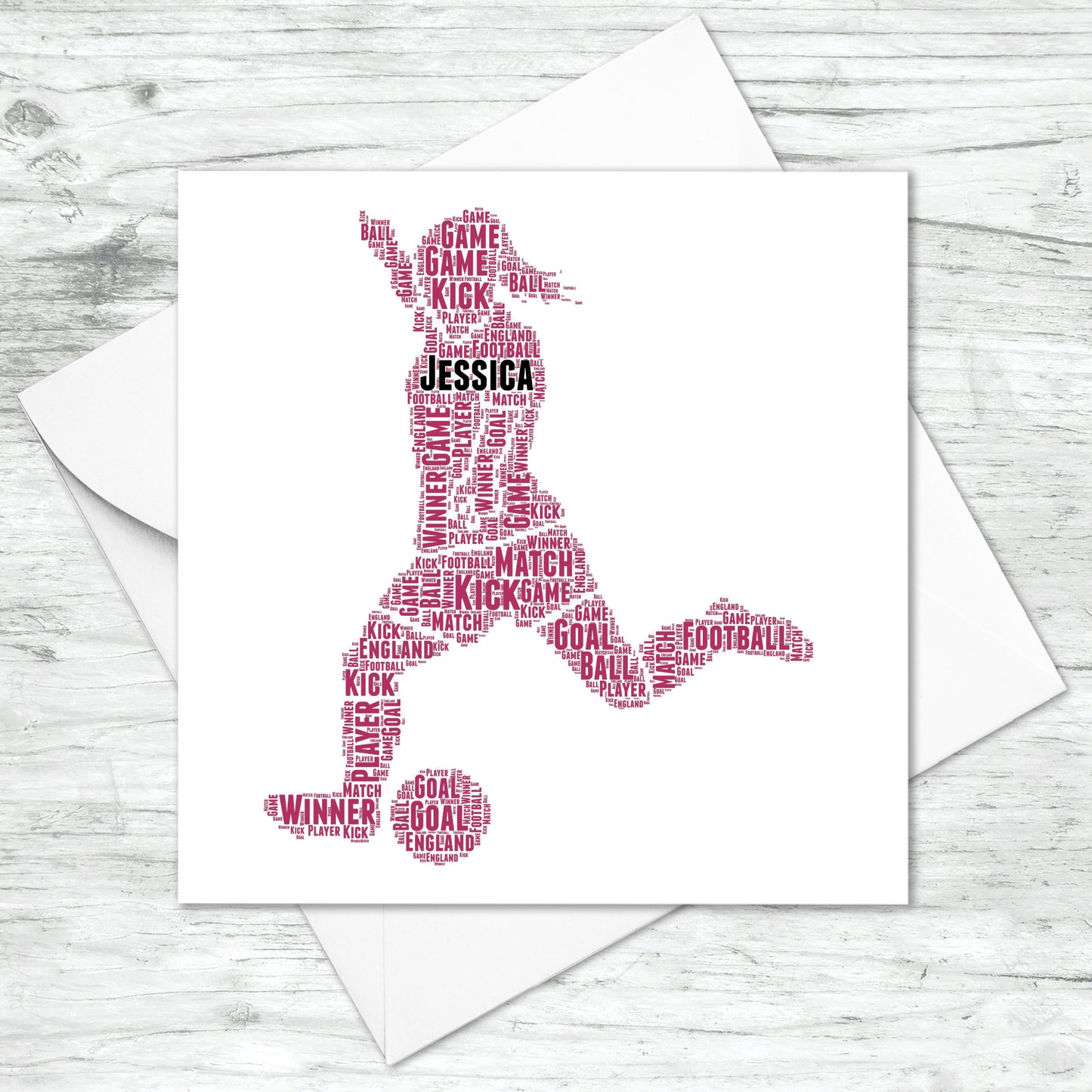 Personalised Female Football Striker Word Art Card