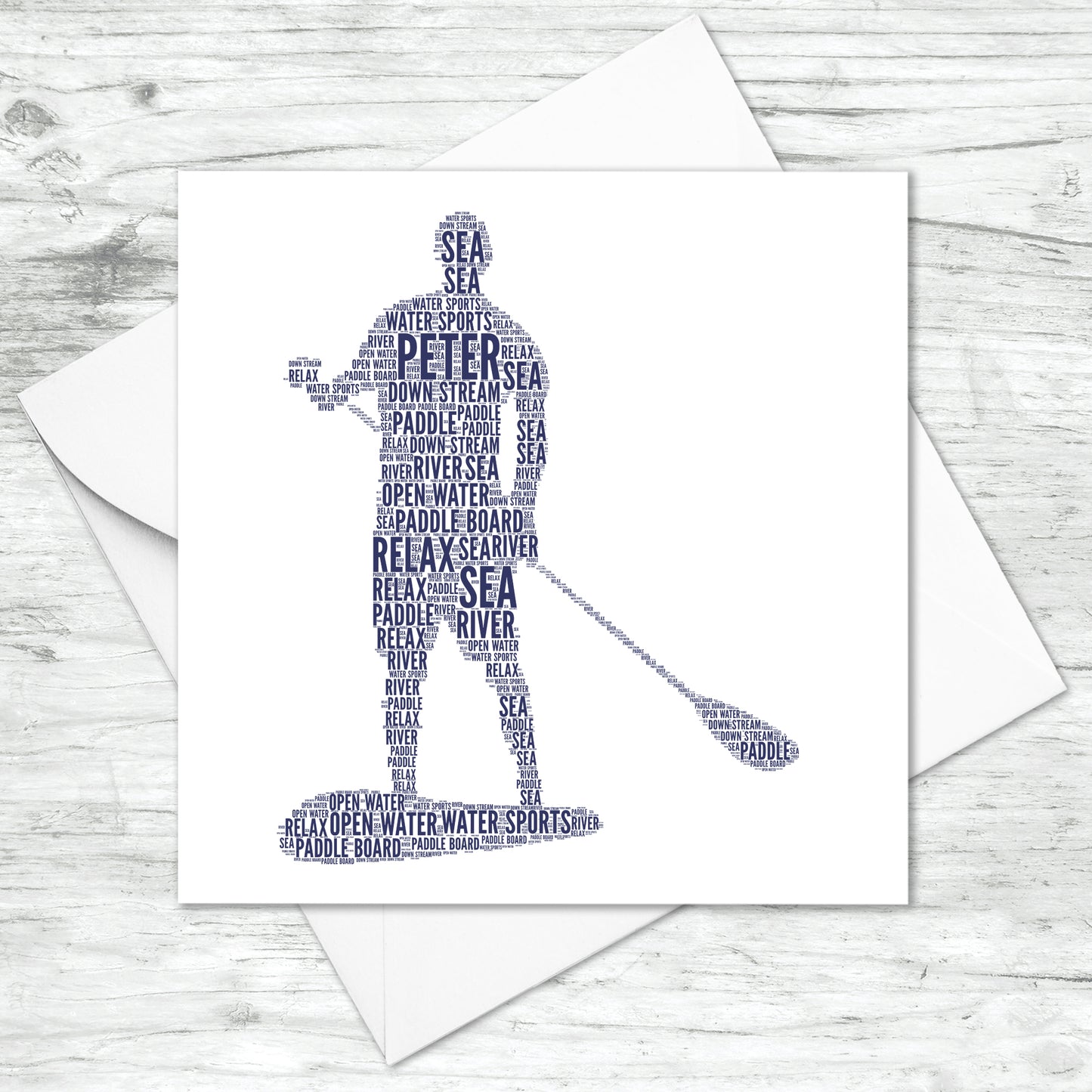 Personalised Male Paddleboarder Word Art Card