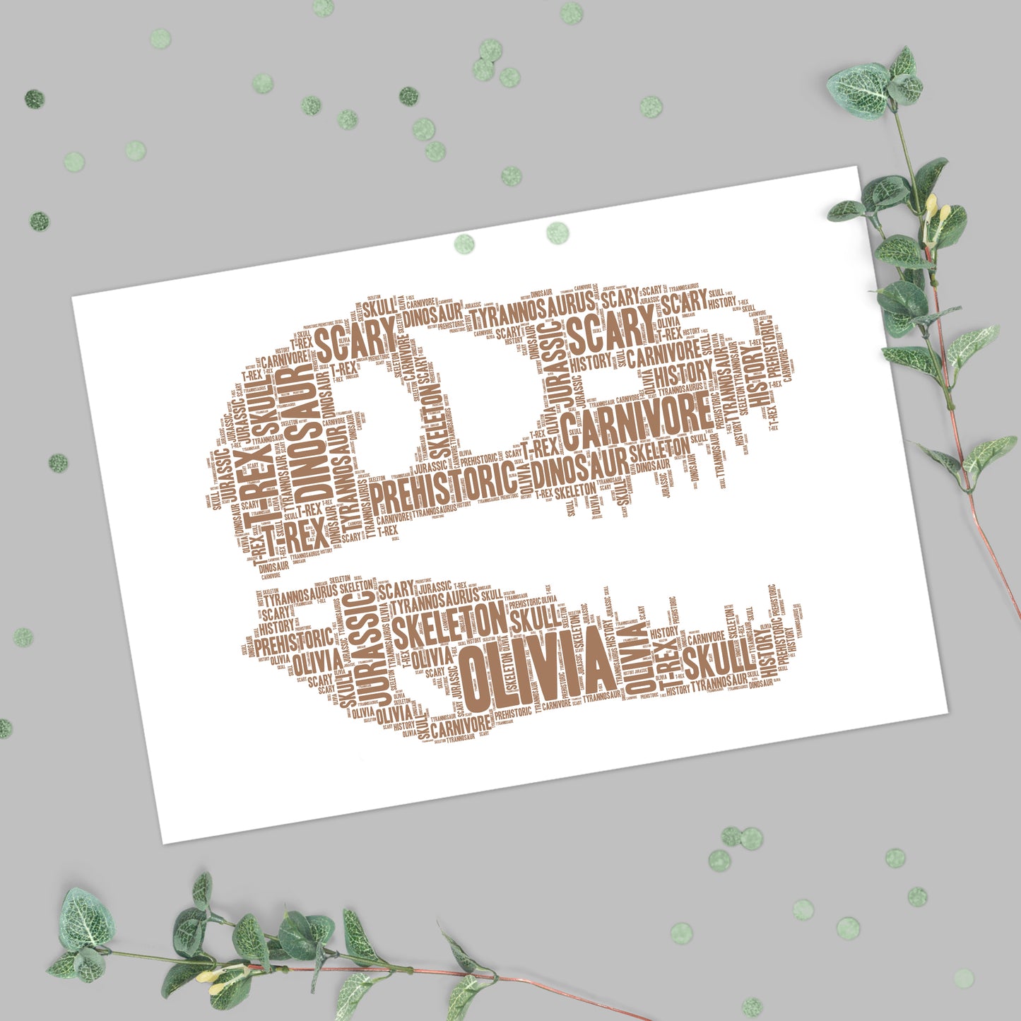 Personalised T-Rex Dinosaur Skull Word Art Print