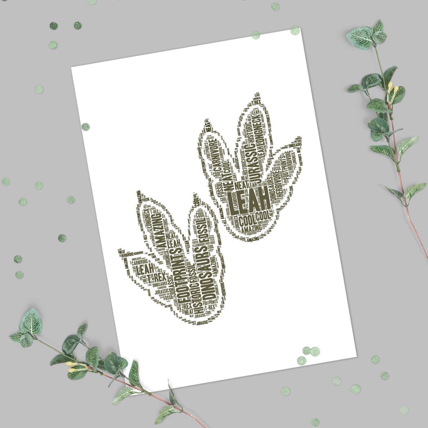 Personalised Dinosaur Footprints Word Art Print