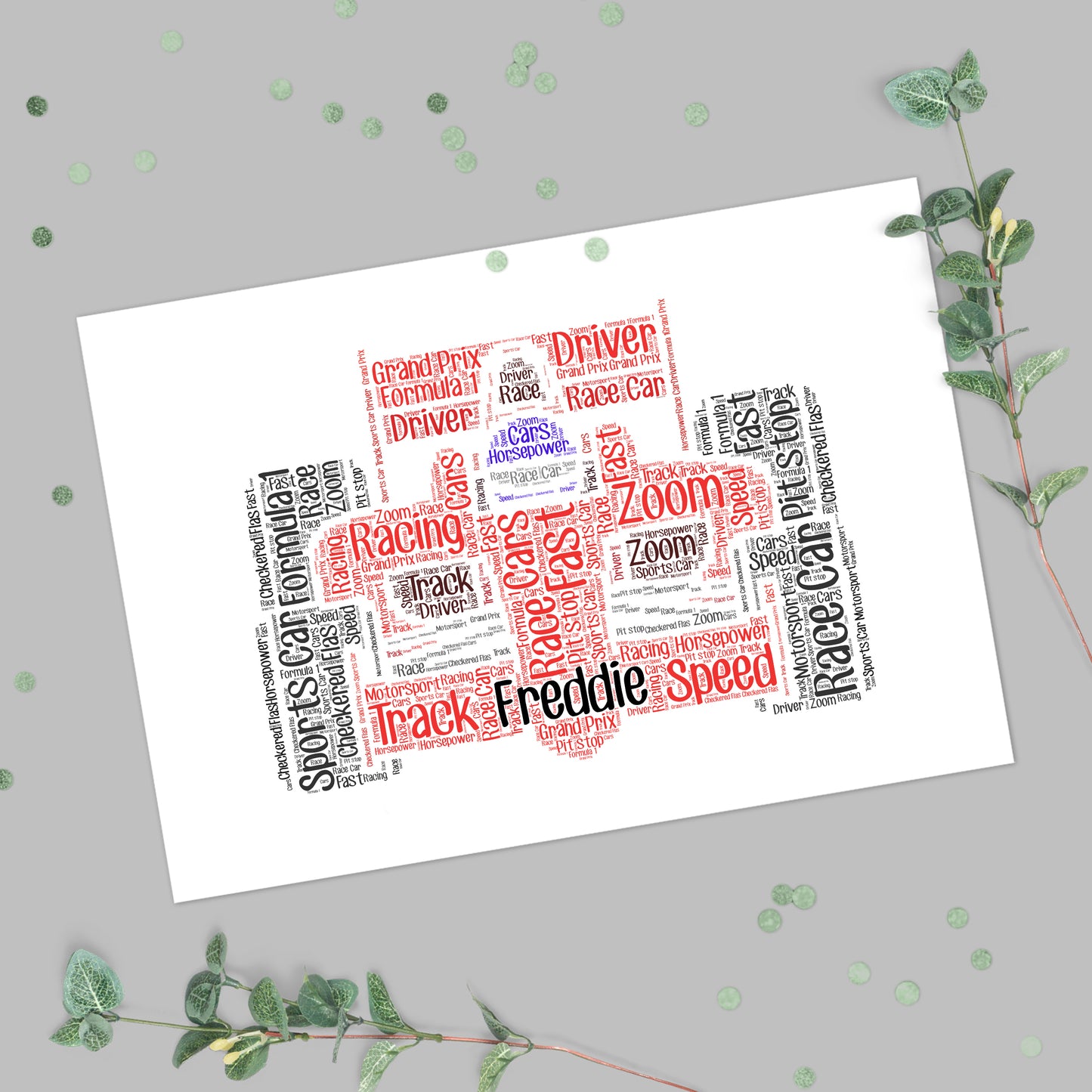 Personalised Racing Car Word Art Print
