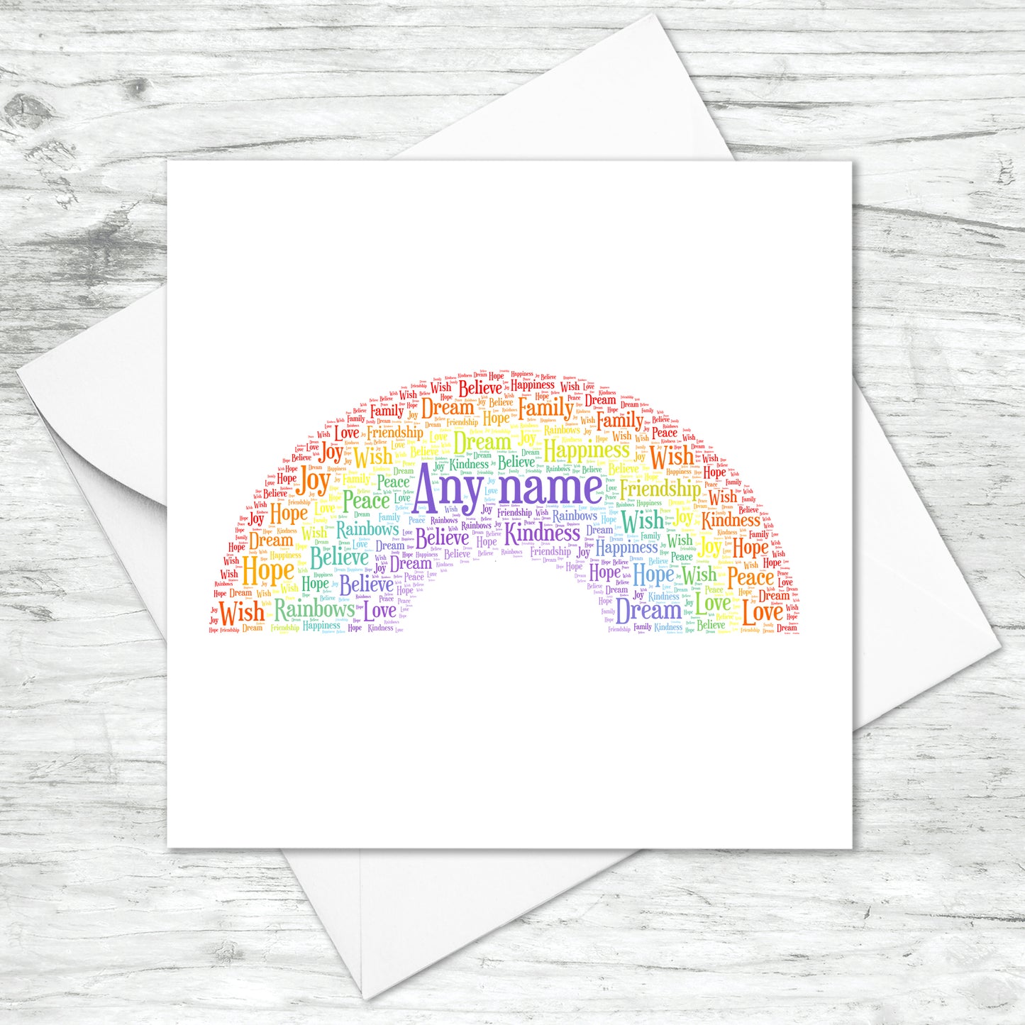 Personalised Rainbow Word Art Card