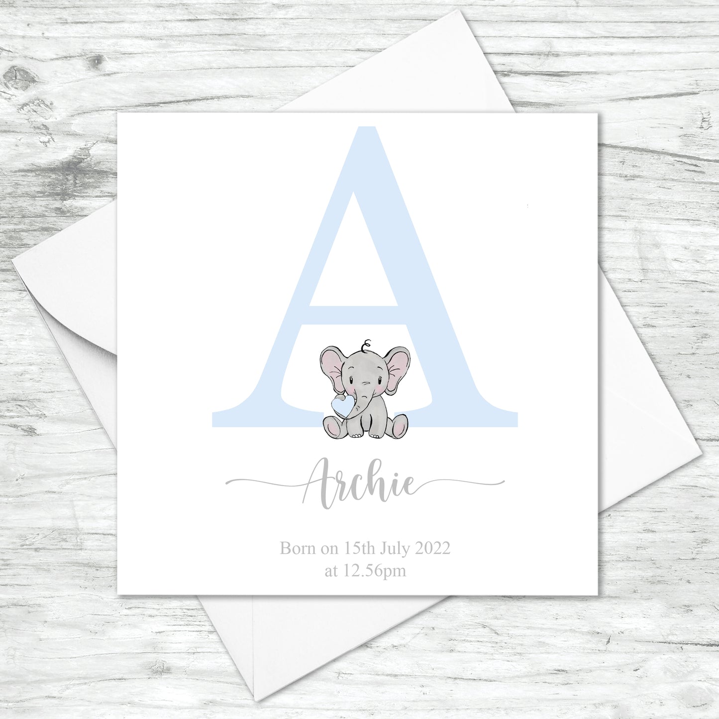 Personalised Elephant Initial Card