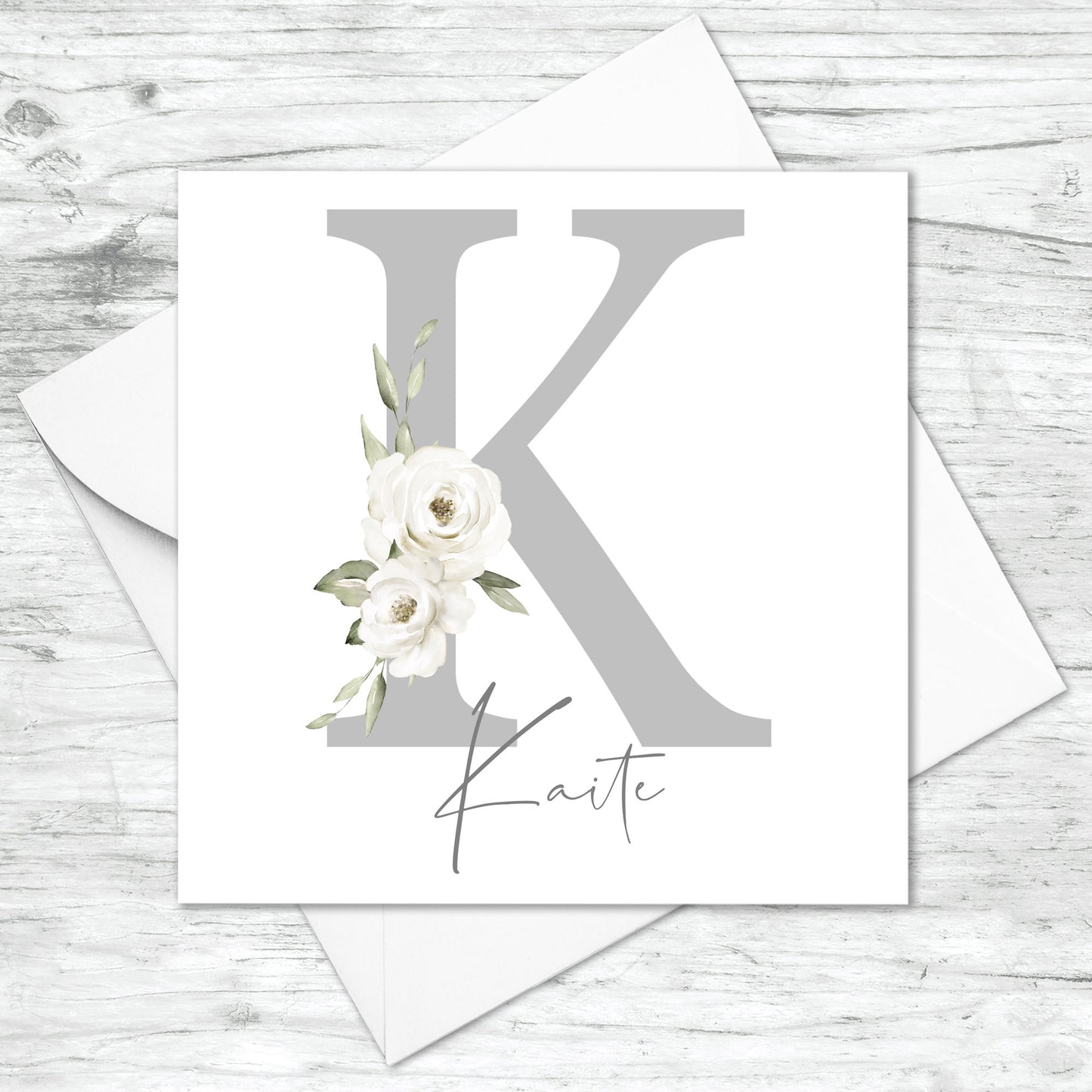 Personalised Grey Floral Initial Card
