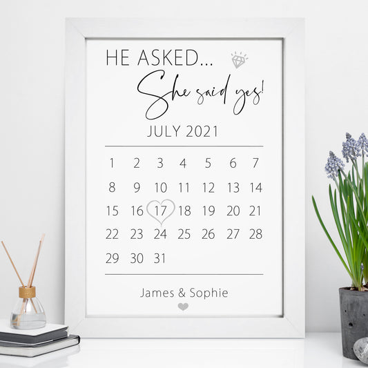 Personalised Engagement Date Calendar Print