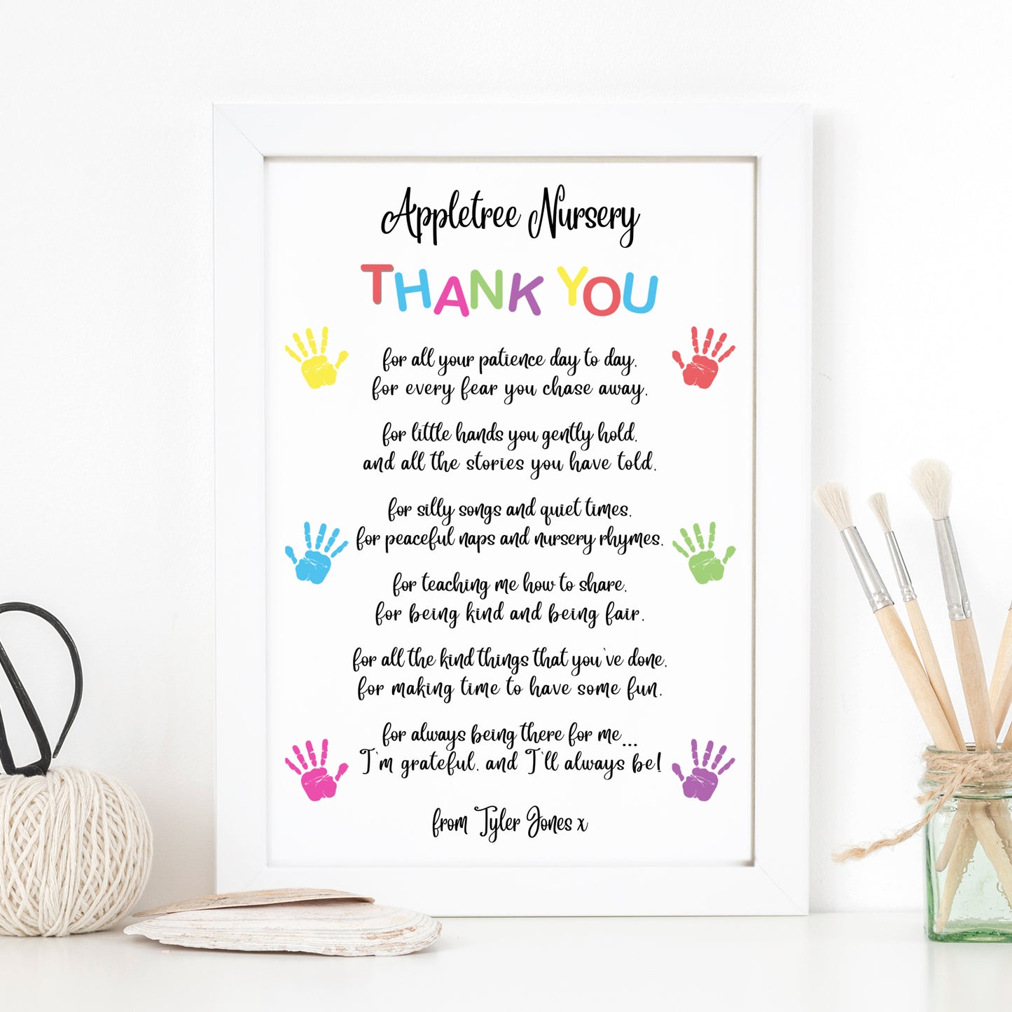 Personalised Hand Print Thank You Teacher Print