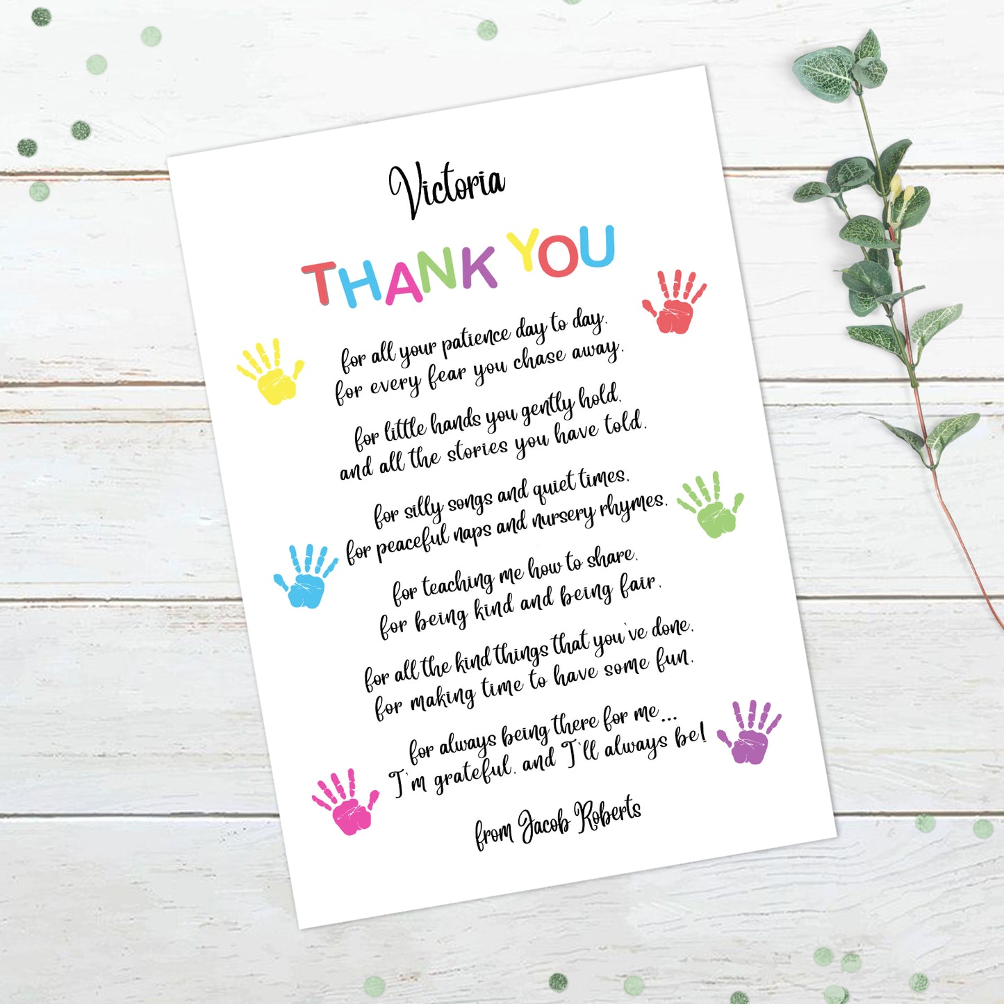 Personalised Hand Print Thank You Teacher Print
