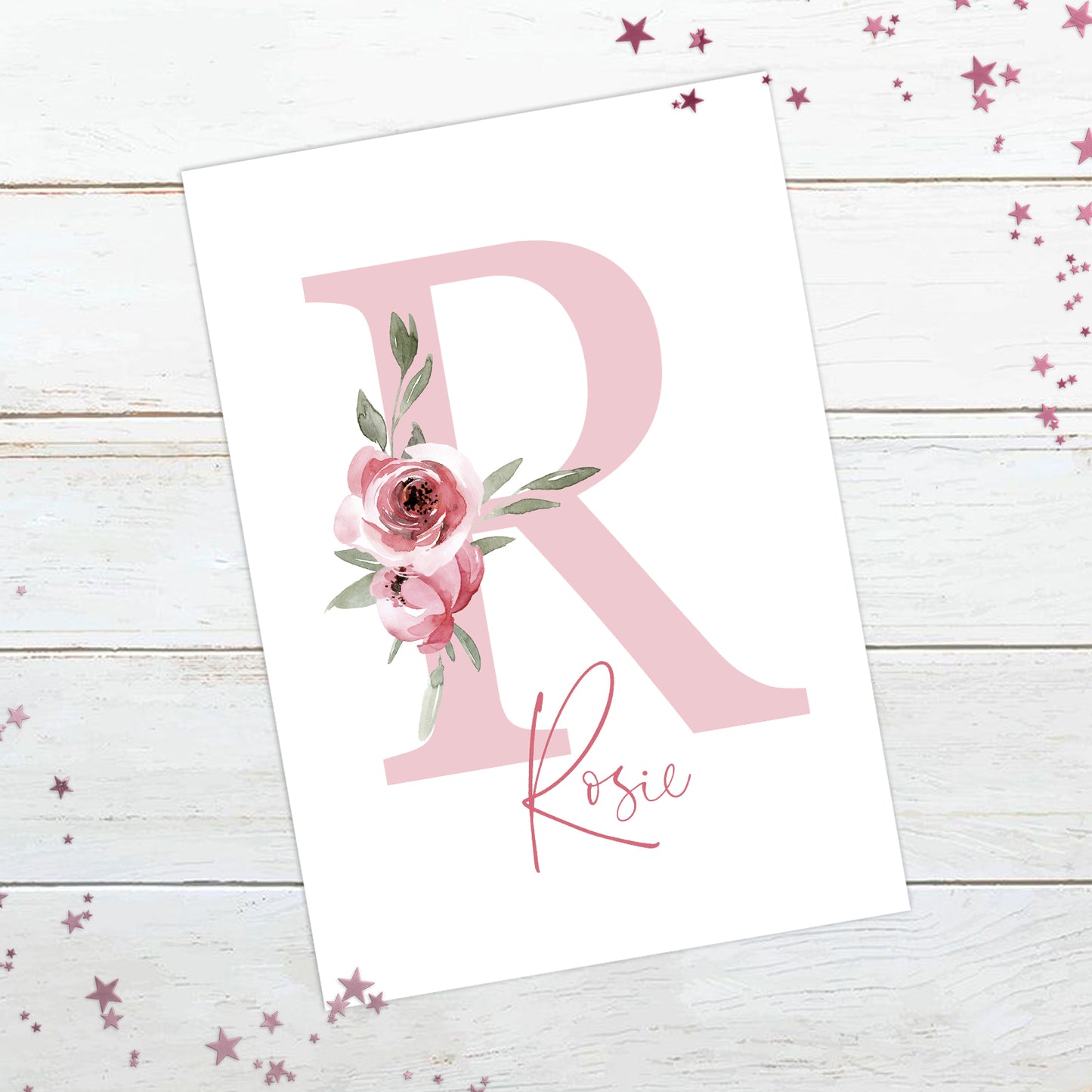 Personalised Pink Floral Initial Print