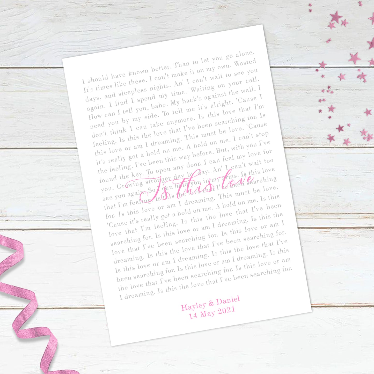 Personalised Our Song Lyrics Print