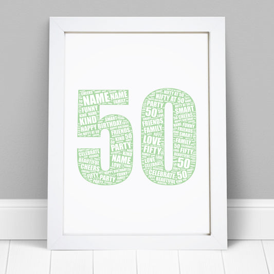 Personalised 50th Birthday Word Art Print