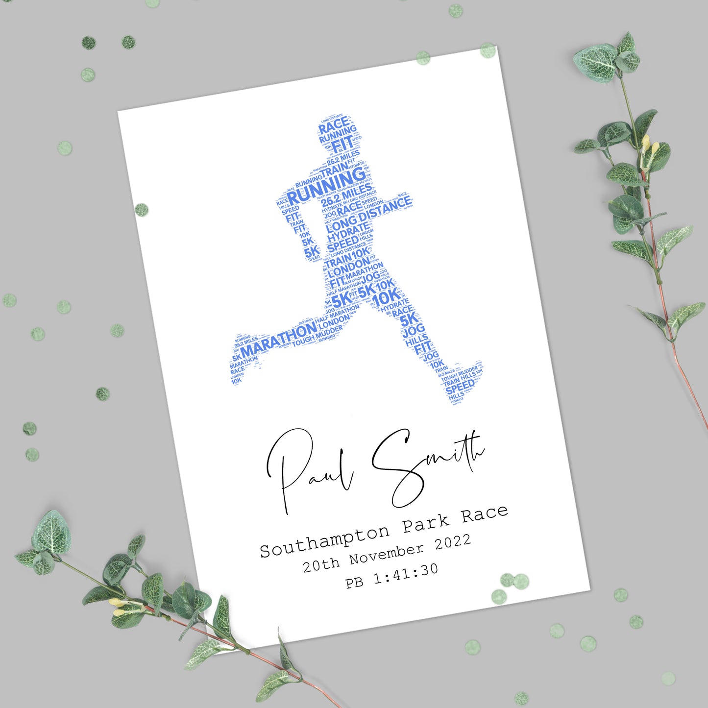 Personalised Men's Marathon Running Race Results Print