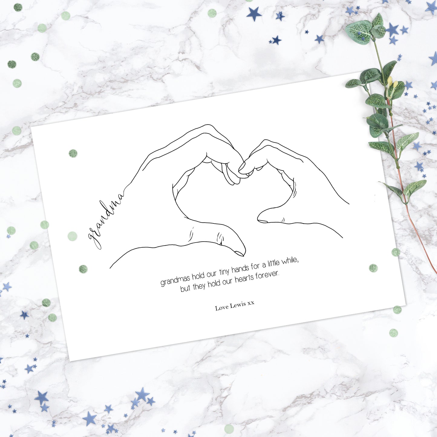 Personalised Heart Hands Grandma Poem Print